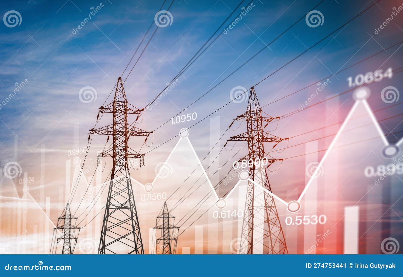High-voltage Power Lines with Graphs Stock Image - Image of electrical
