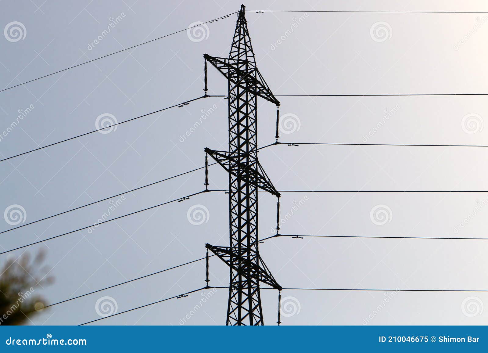High Voltage Power Lines through Fields and Mountains in Israel Stock