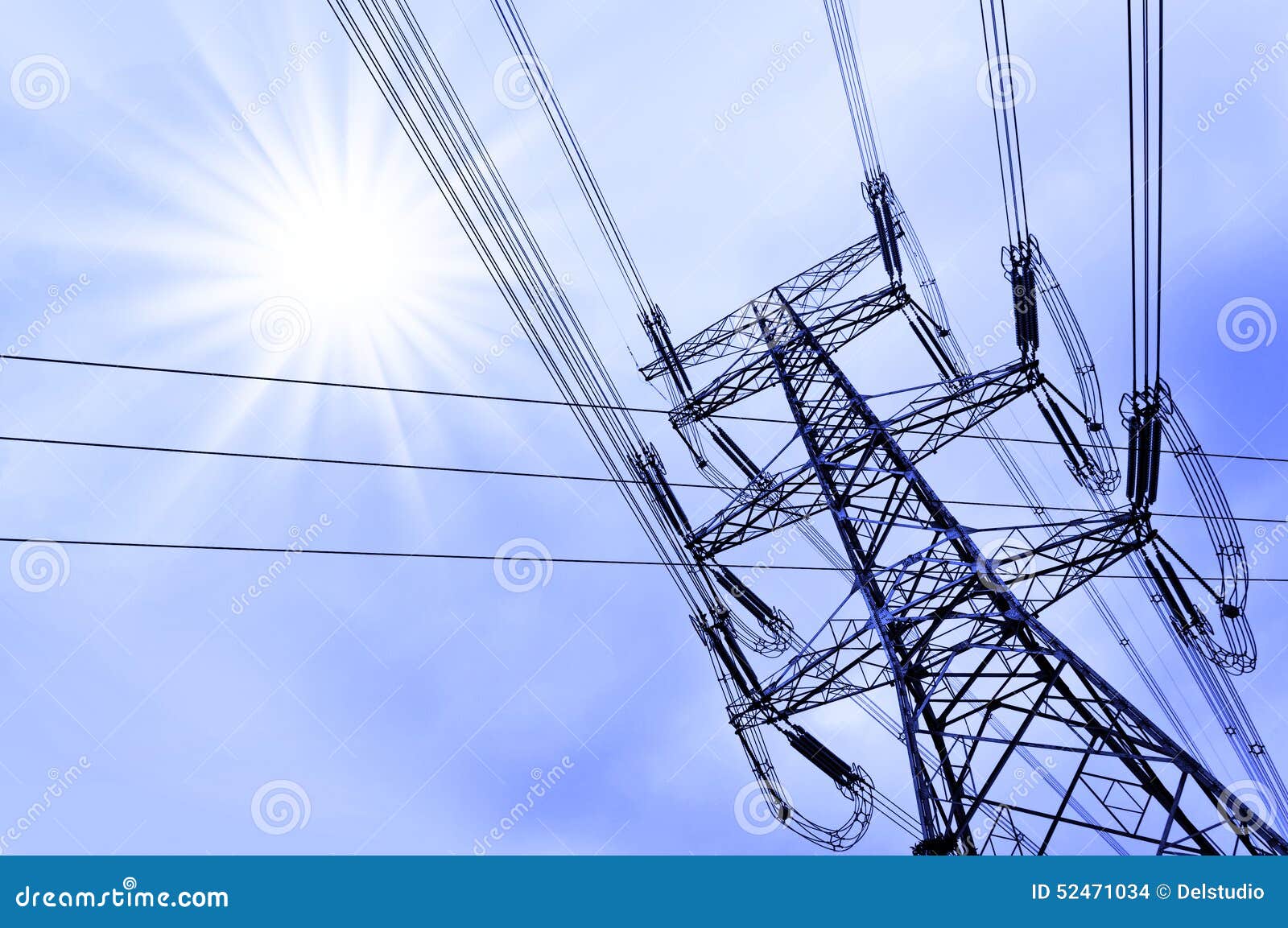 High Voltage Power Tower Pylon and Line Cables Stock Photo Image of