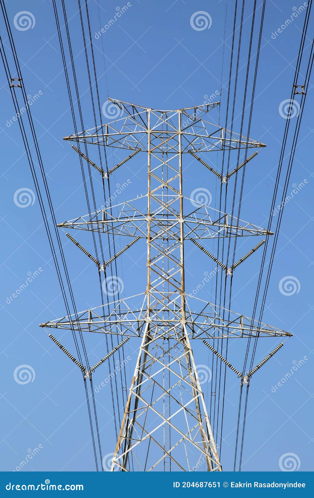 Highvoltage Transmission Tower and Electricity Voltage Wiring Cable Stock Image Image of