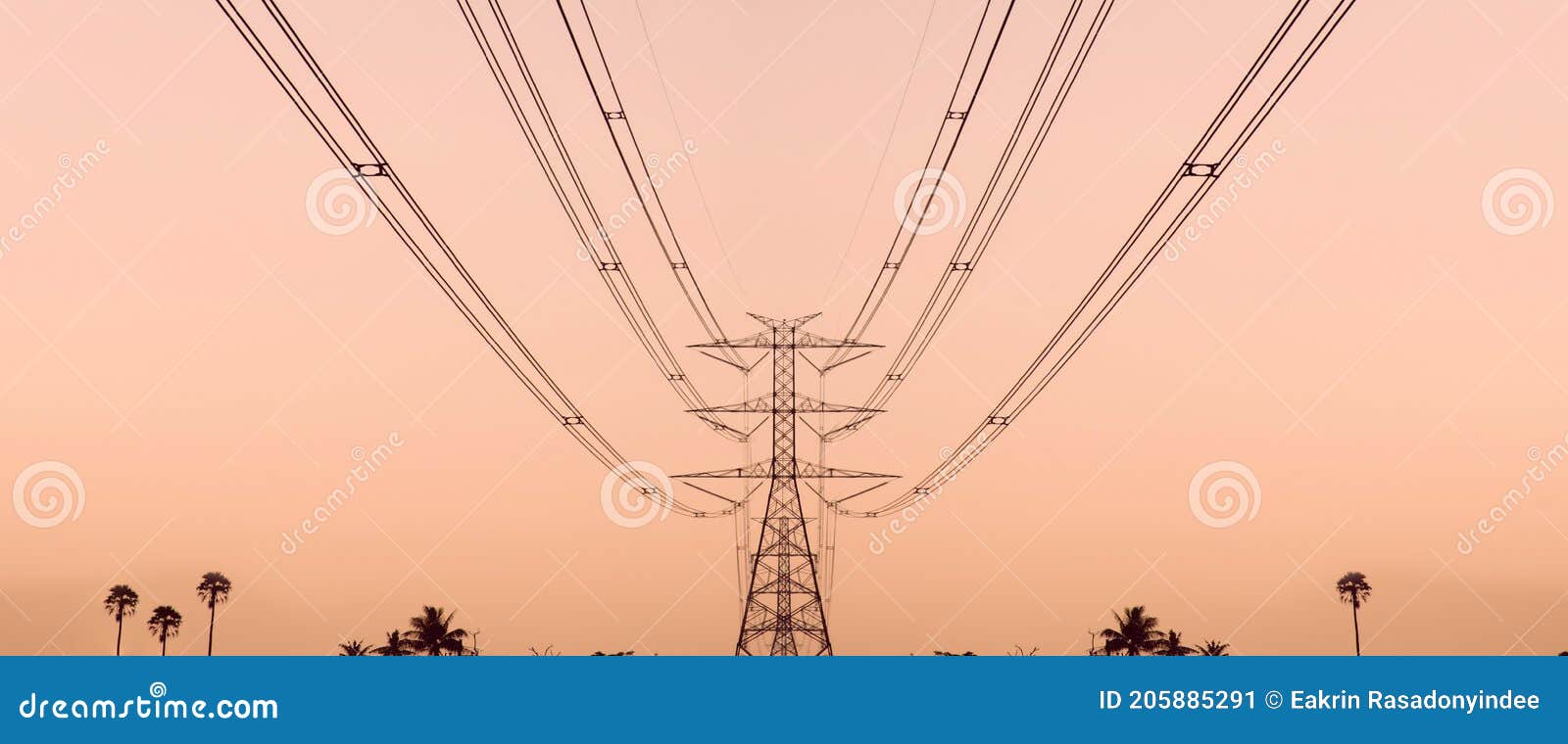 Highvoltage Transmission Tower and Electricity Voltage Wiring Cable Stock Image Image of