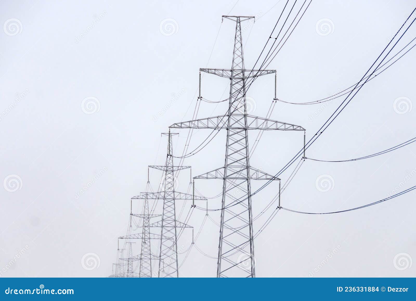 Highvoltage Wires Extending into the Distance Line Stock Photo Image