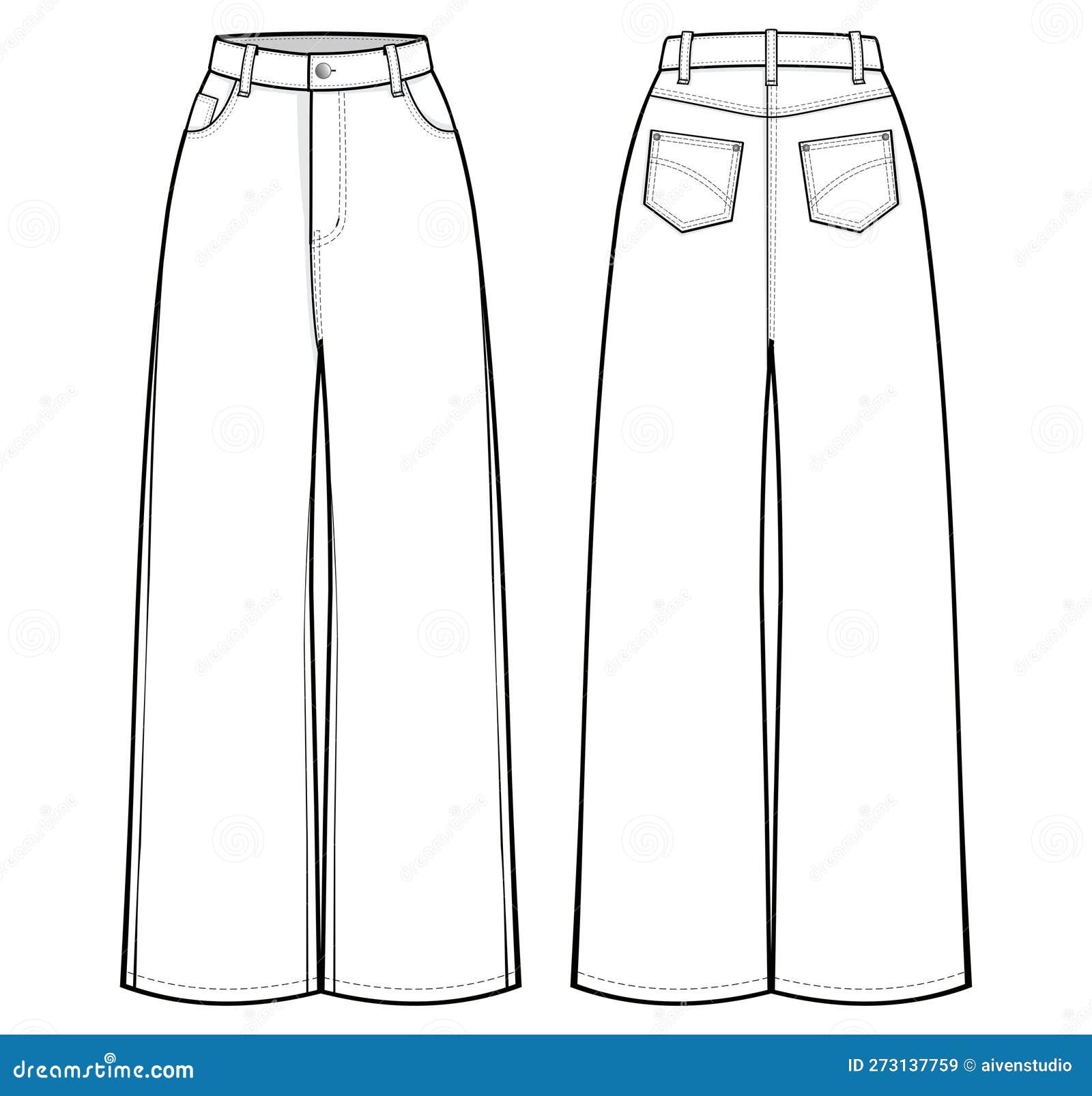 High-Waisted Baggy Wide-Leg Jeans Fashion Flats Stock Vector ...