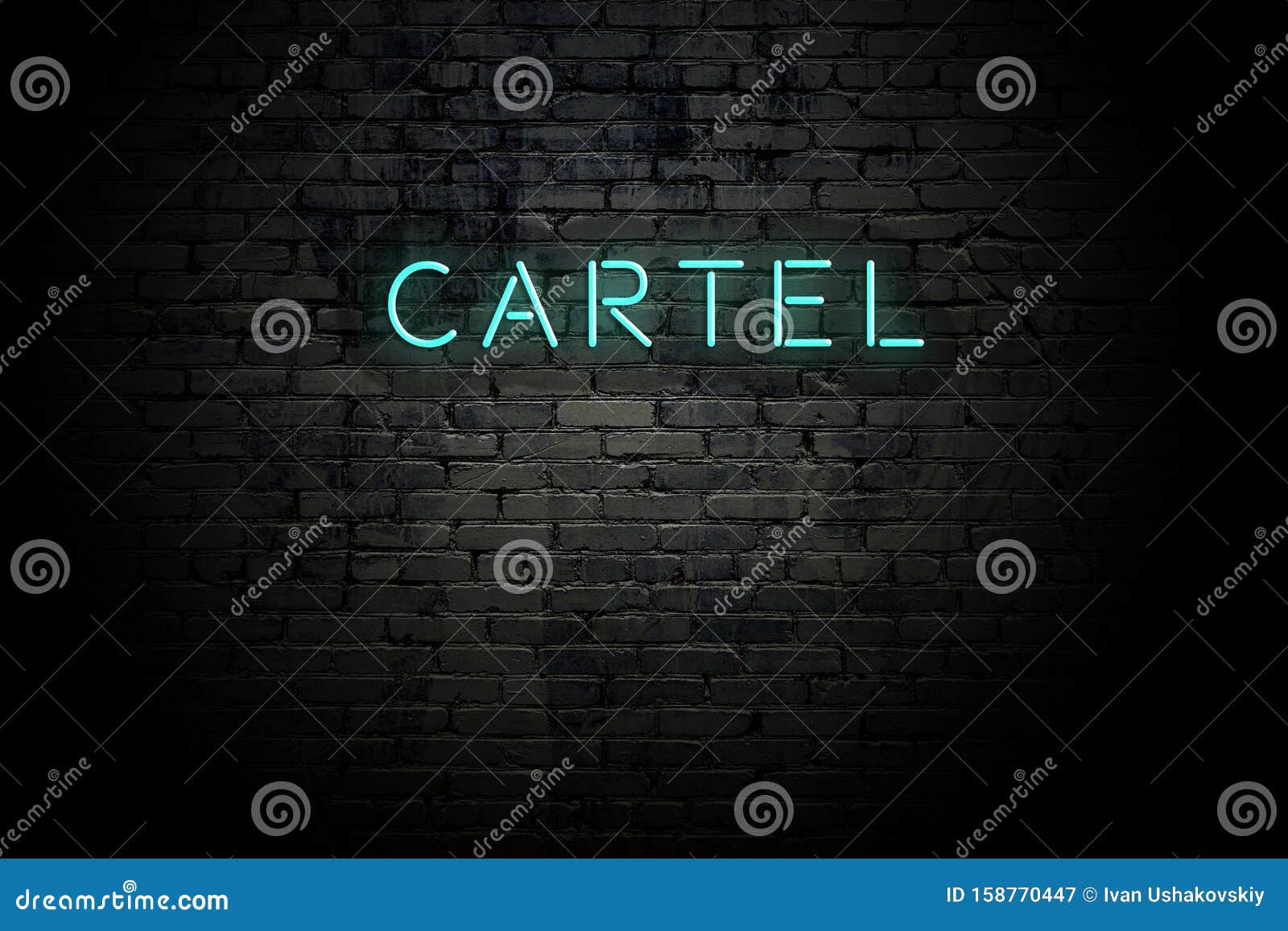 highlighted brick wall with neon inscription cartel