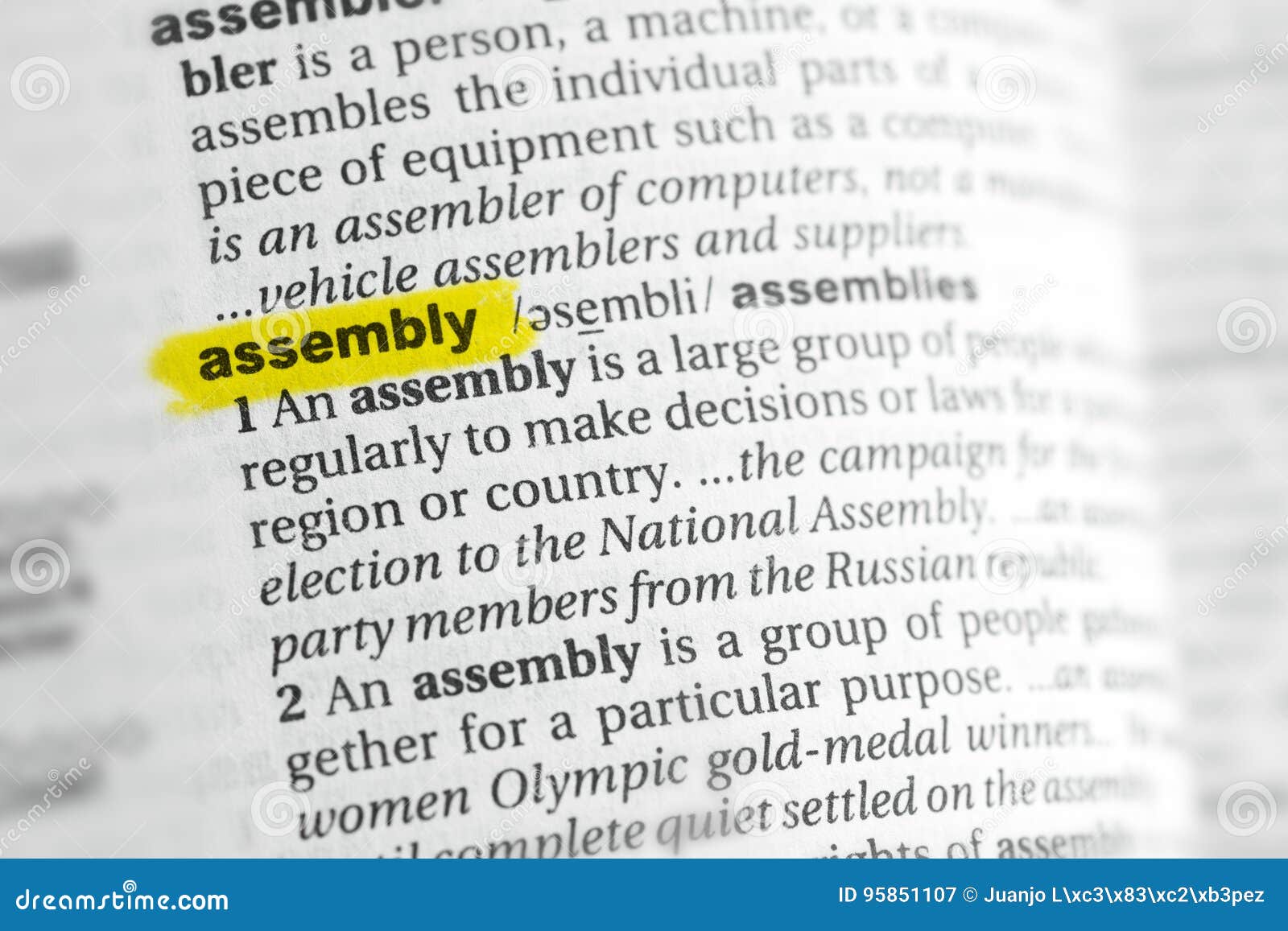 Highlighted English Word & X22;assembly& X22; and Its Definition at the