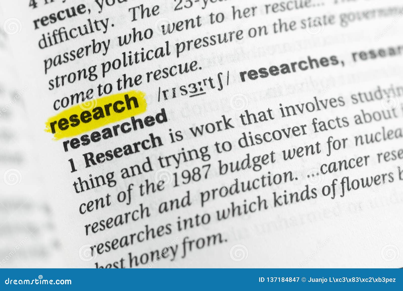 dictionary definition for research