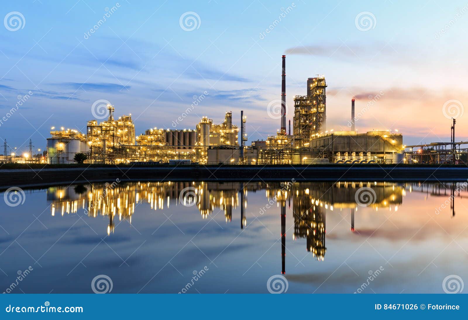 Highlighted Oil Refinery at Sunset Stock Photo Image of polish, dusk