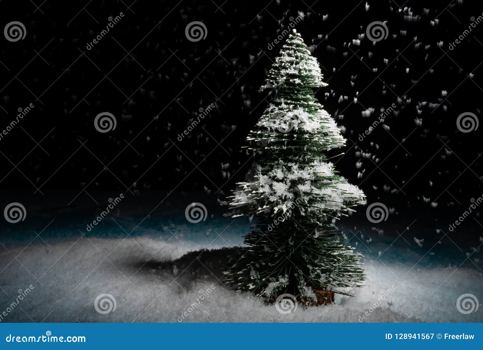 Highlighted Scene of a Christmas Tree with Snow Stock Image Image of