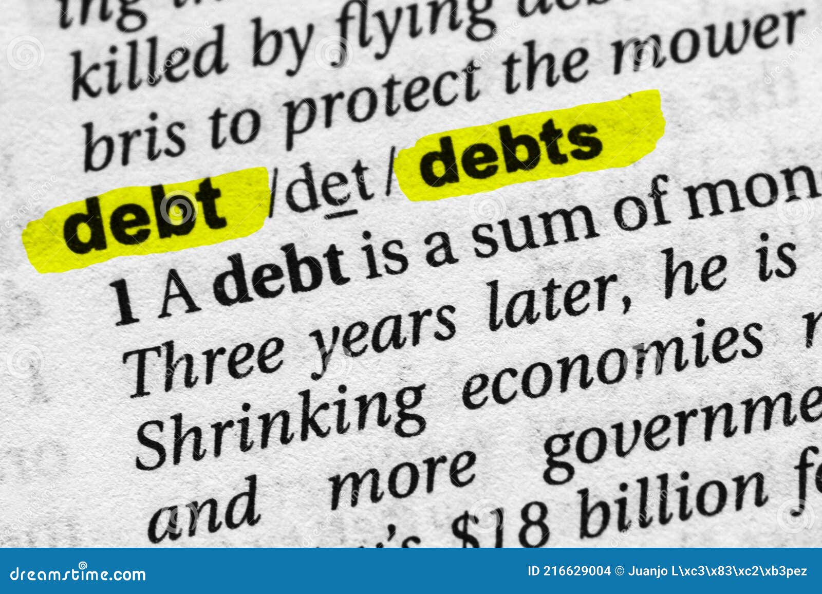 Highlighted Word Debts Concept and Meaning Stock Photo Image of