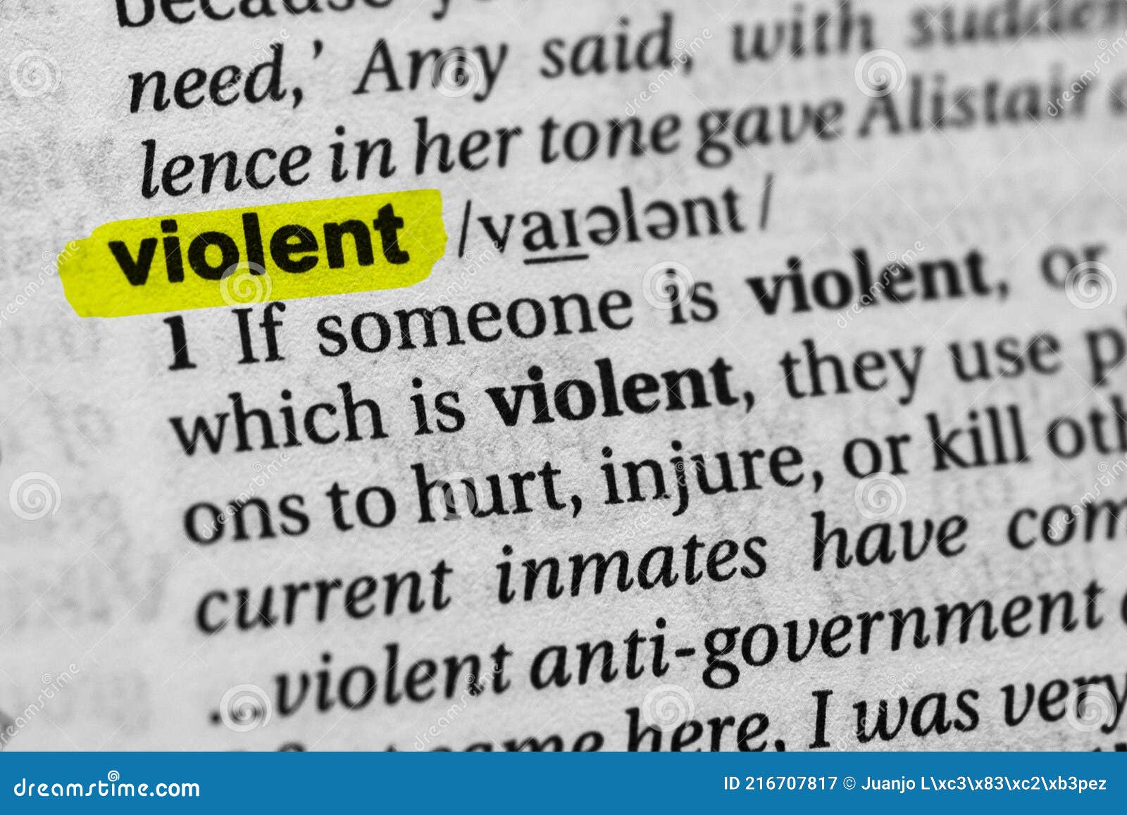 Highlighted Word Violent Concept and Meaning Stock Image Image of