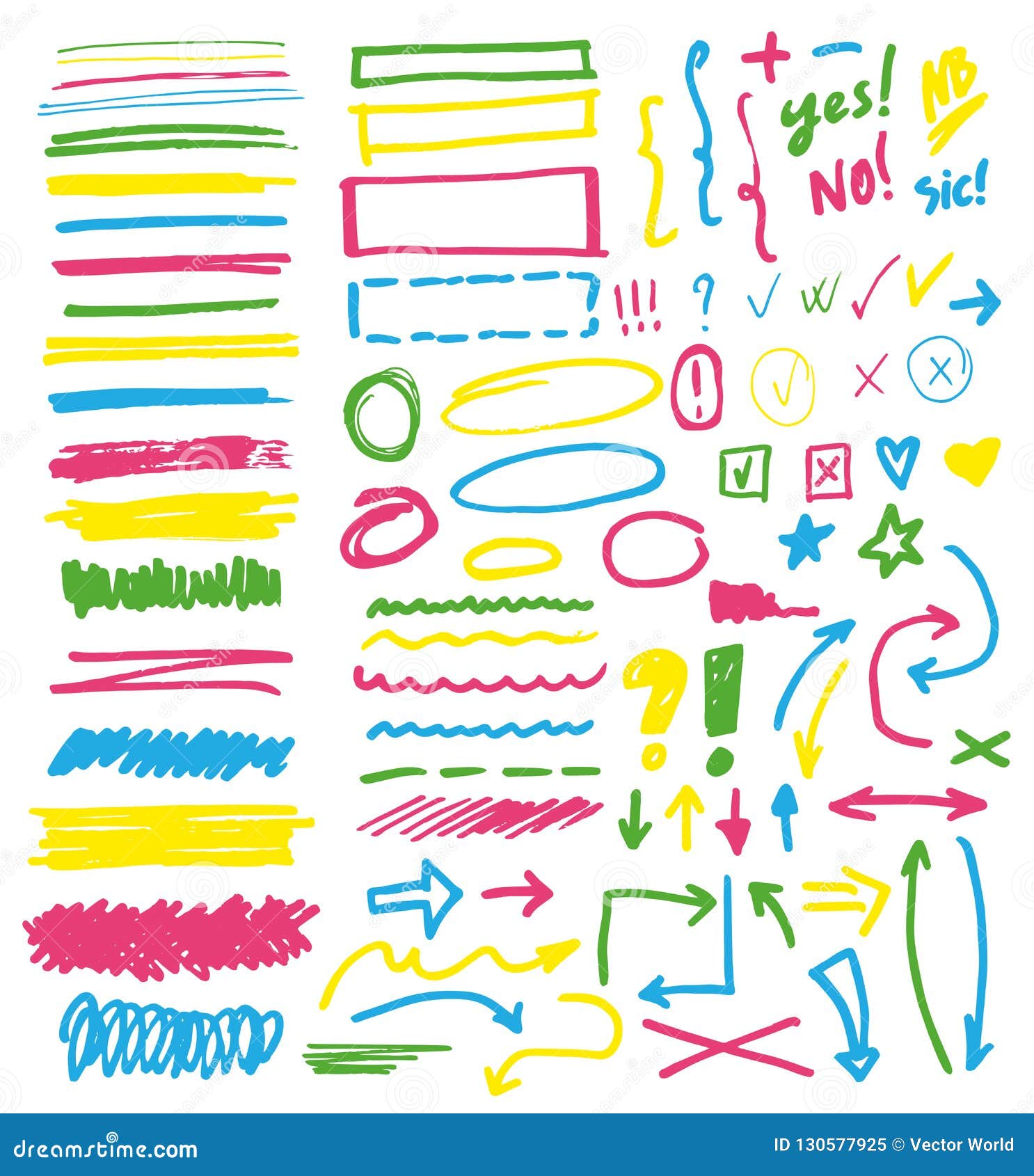 Highlighter Markers Vector Highlighting with Hand Drawing Elements or