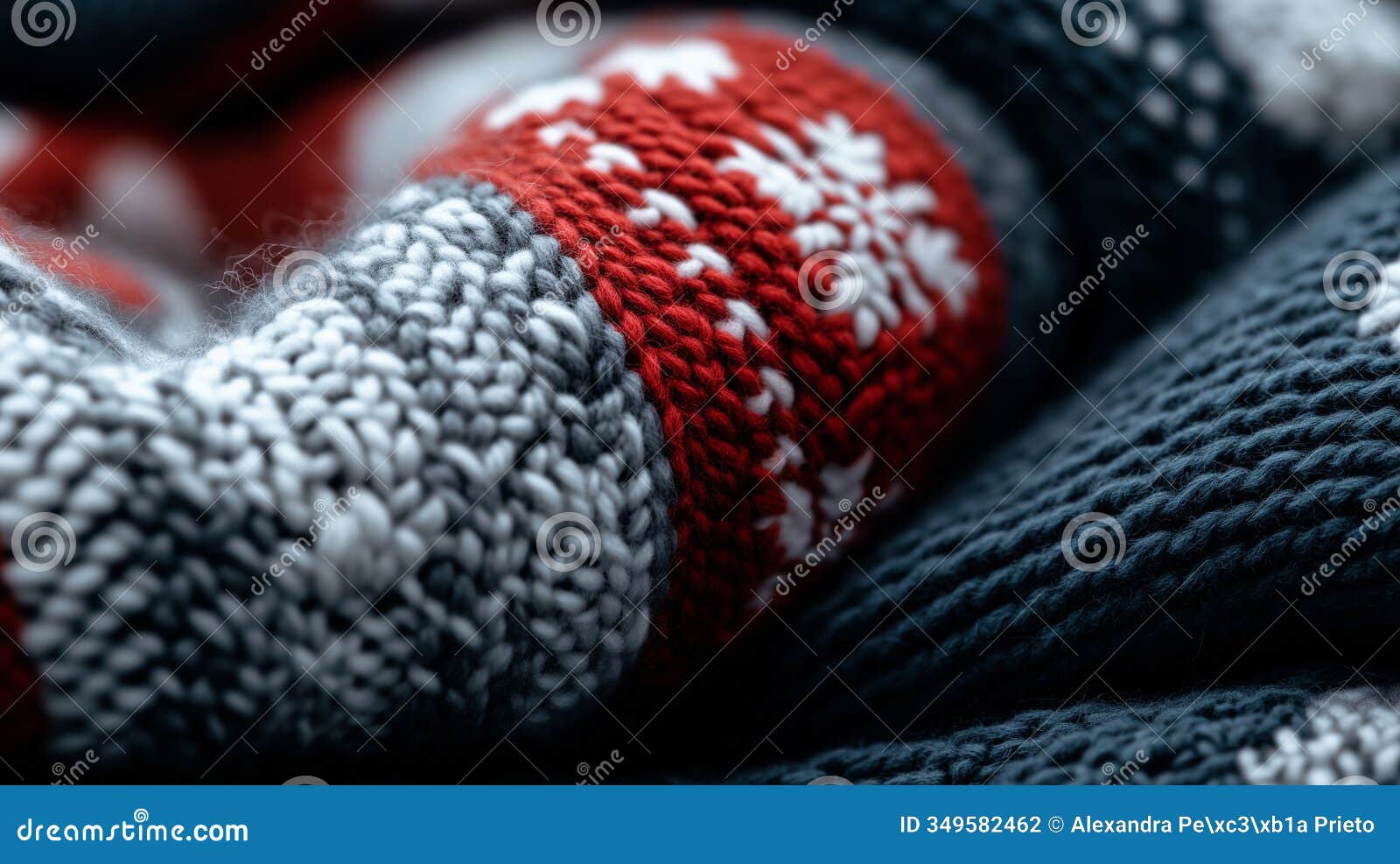 close-up of a knitted woolen fabric with intricate patterns
