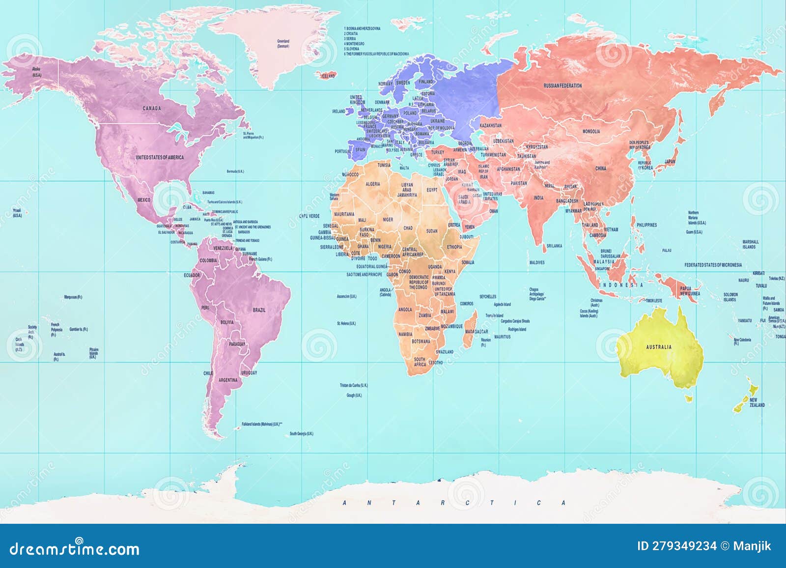 Colorful World Map stock illustration. Illustration of colorful - 279349234