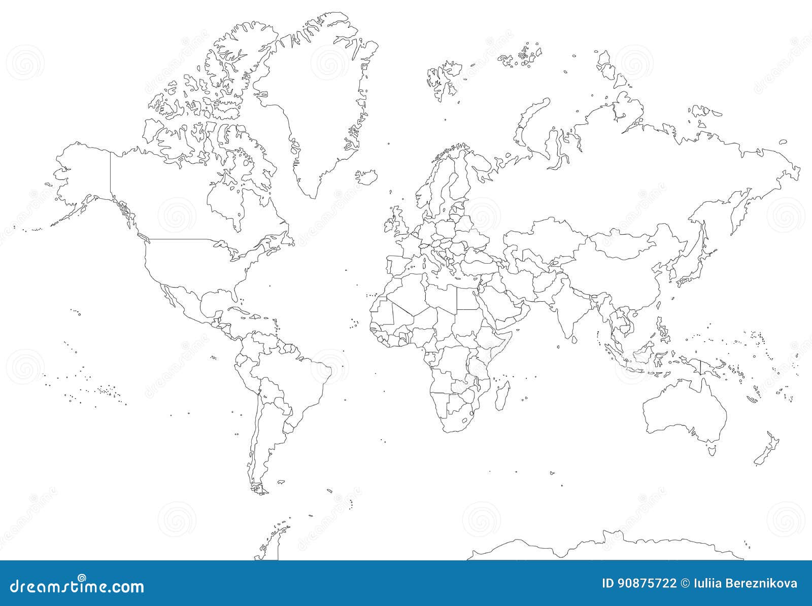 Highly detailed contour world map. Vector illustration.