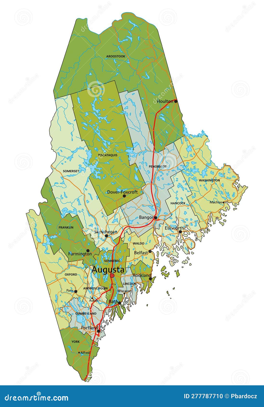 Detailed Editable Political Map with Separated Layers. Maine Stock
