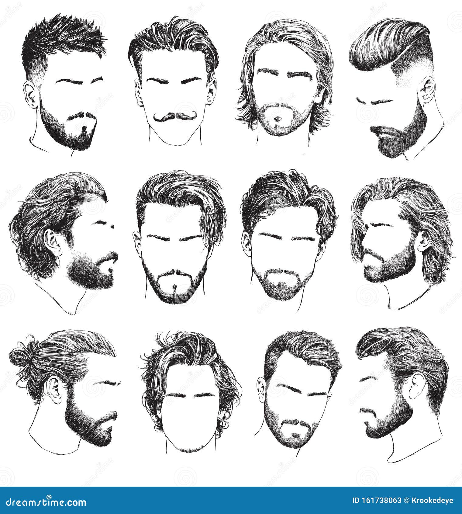 Highly Detailed, Hand Drawn Menâ€™s Hairstyles, Beards and Mustaches Vector  Set. Stock Vector - Illustration of hipster, beauty: 161738063