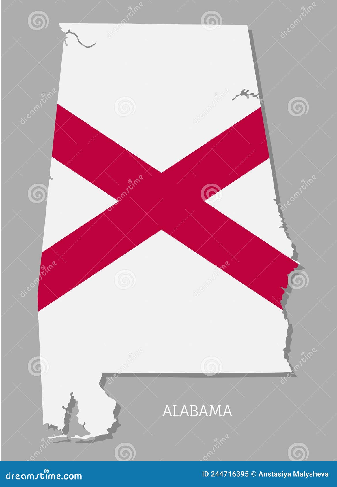 Highly Detailed Map Of Alabama With The Flag Stock Vector