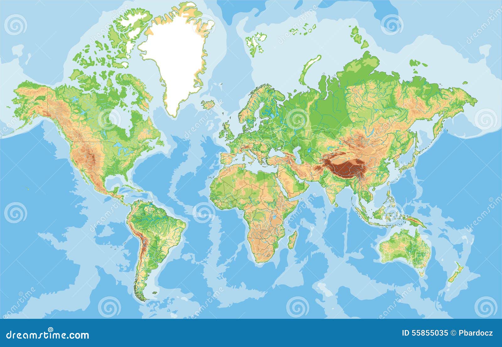 highly detailed physical map of the world.