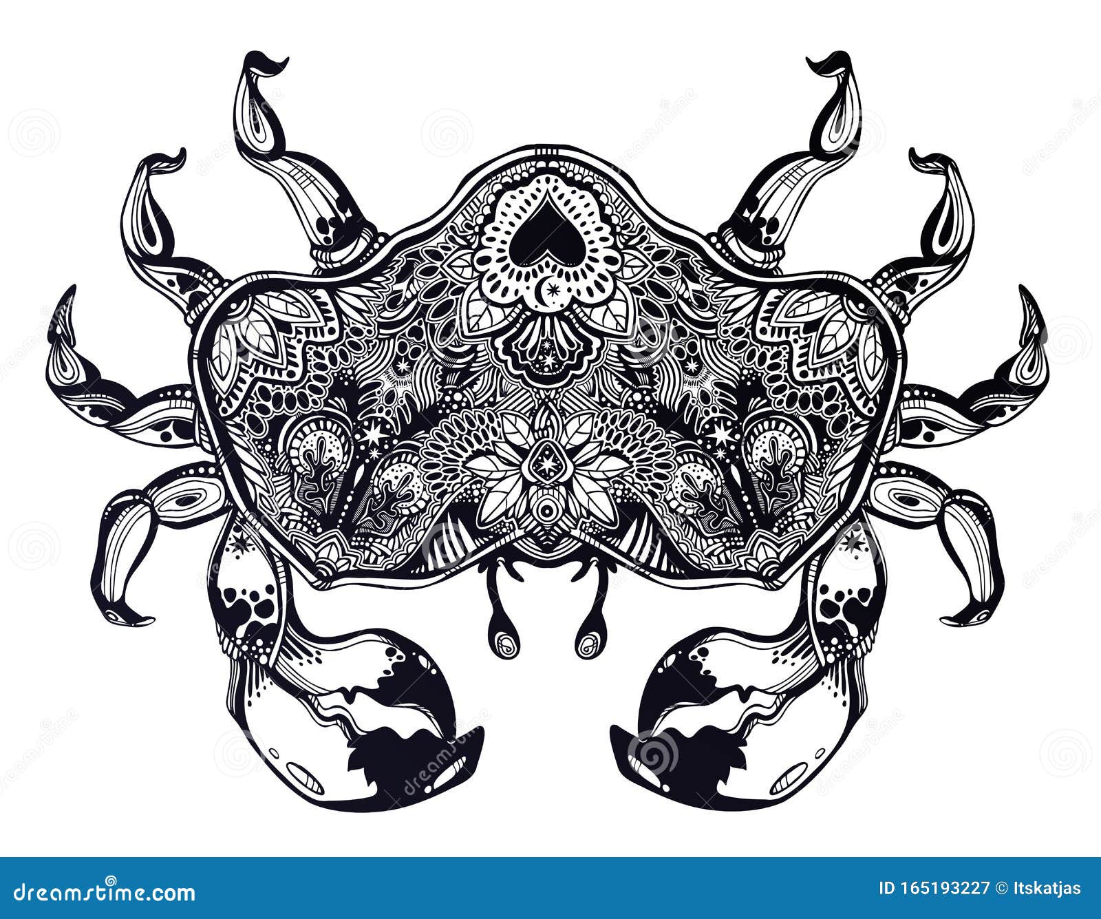 Highly Detailed Tribal Wild Bohemian Crab Sea Shellfish in Ornament Flash  Tattoo Style with Heart. Stock Vector - Illustration of coloring, magic:  165193227