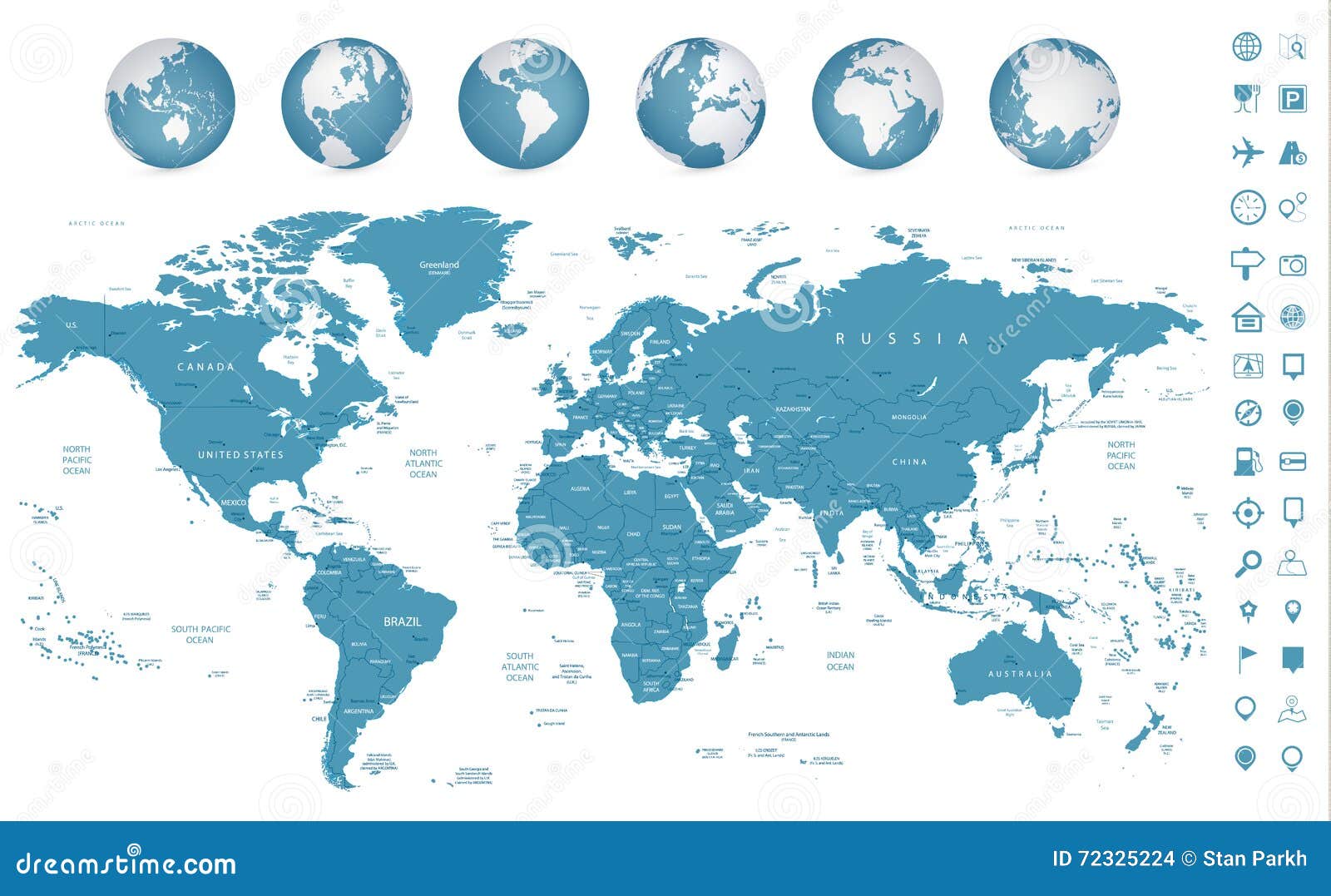 highly detailed world map and navigation icons