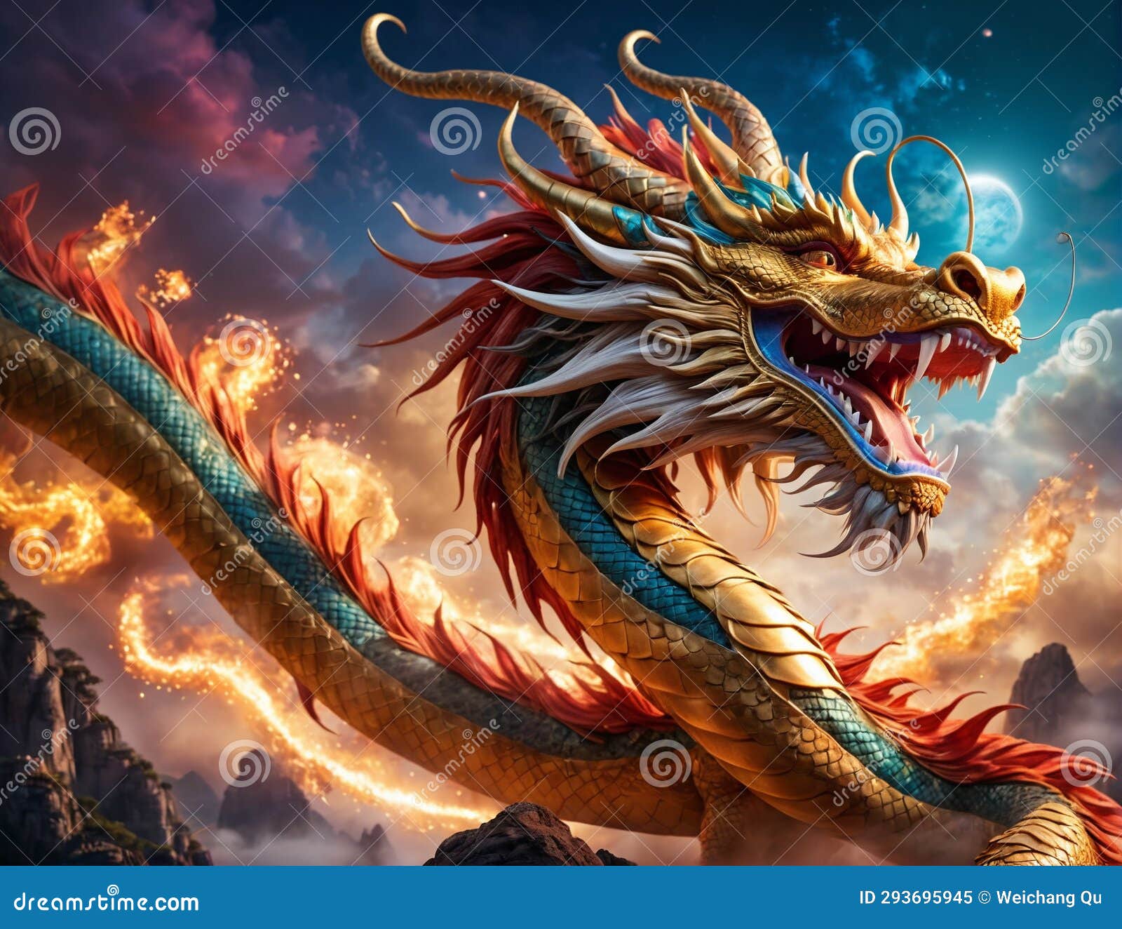 a highly realistic chinese dragon in various environments.