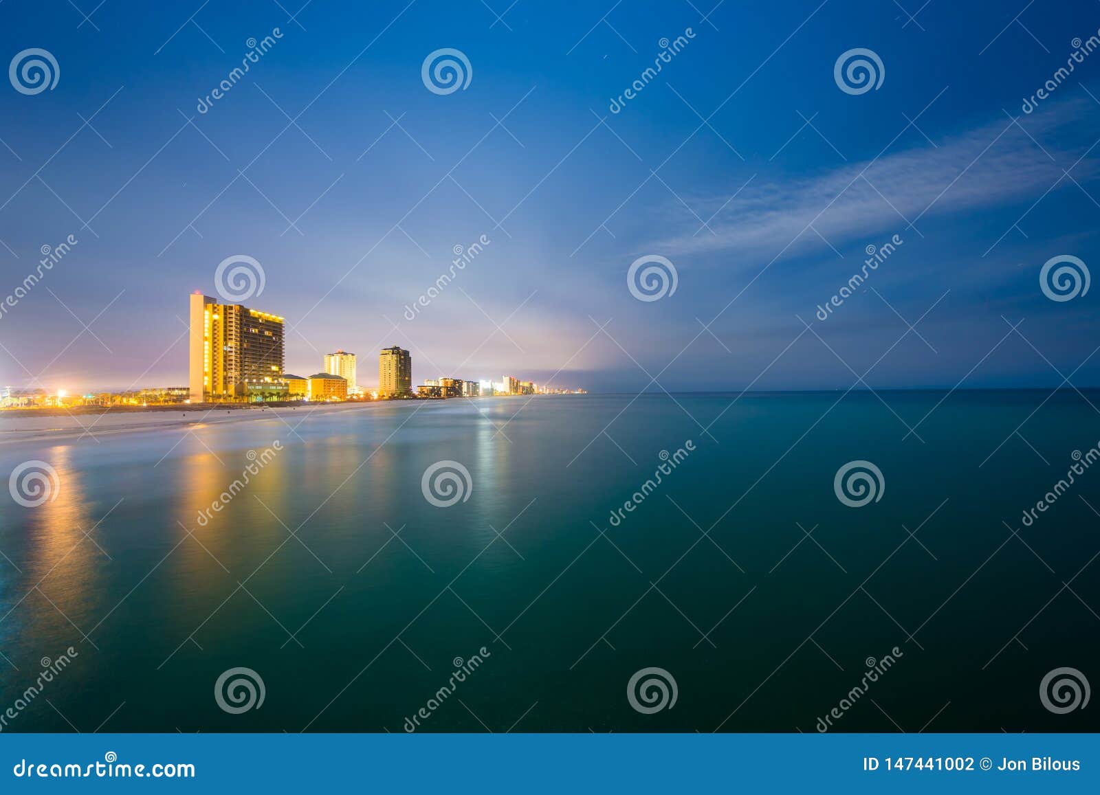 highrises along the gulf of mexico at night, in panama city beach, florida