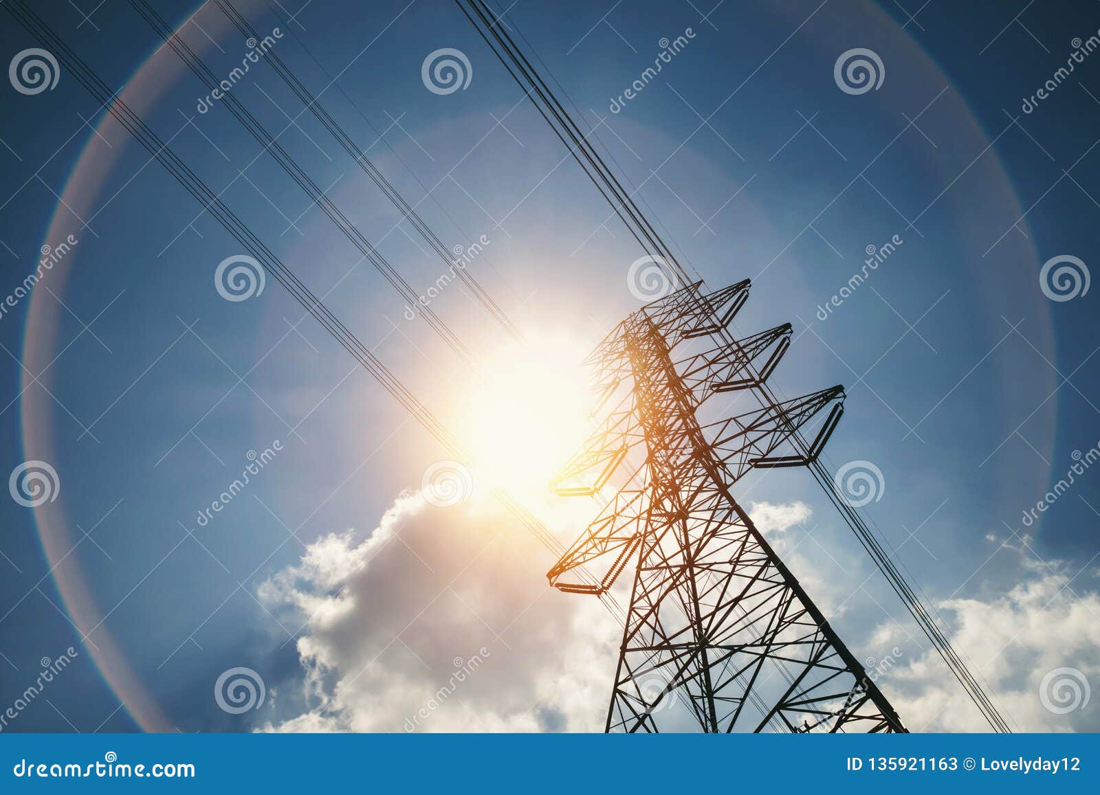 hight voltage tower and sunshine. clean solar