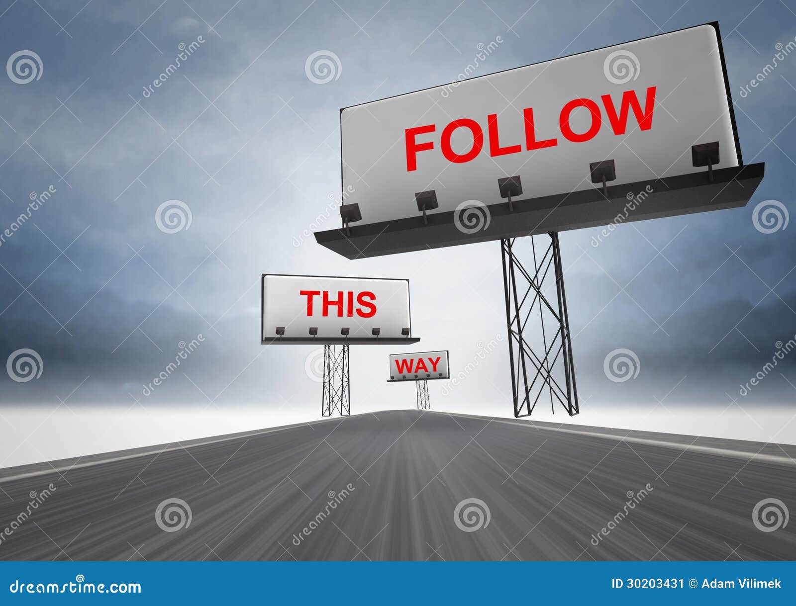 Highway with Billboards and Red Text Information Stock Illustration