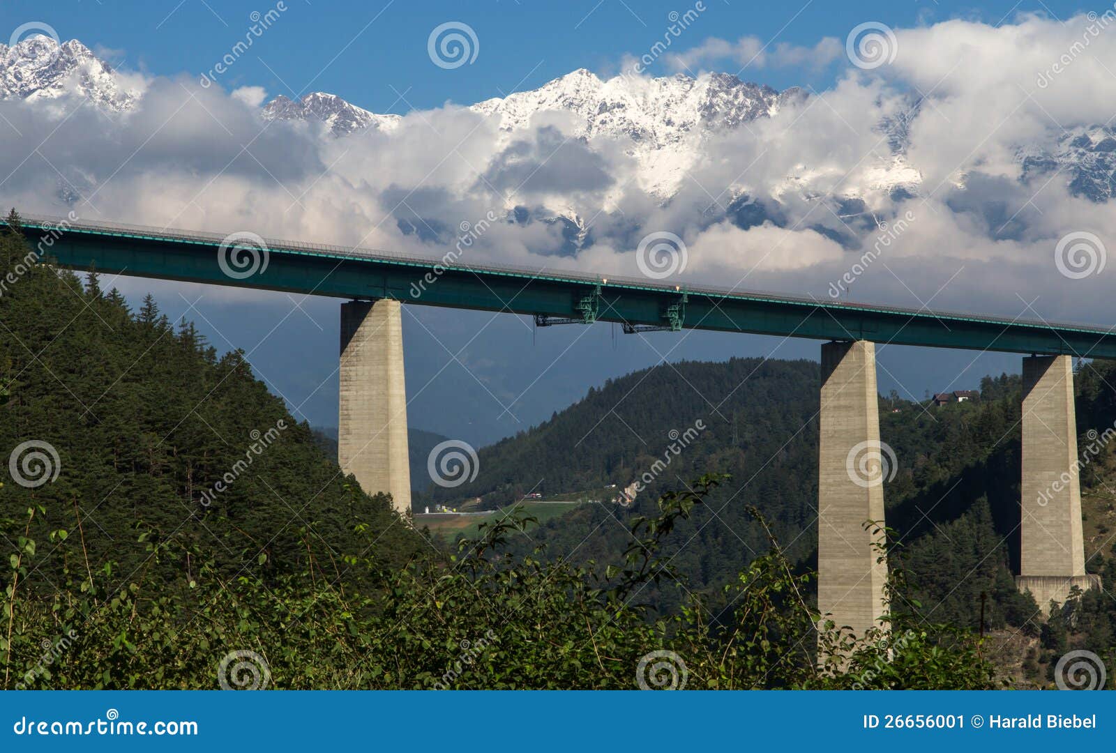 Highway bridge against the Austrian alps. Highway bridge crossing Austria on the way to Italy