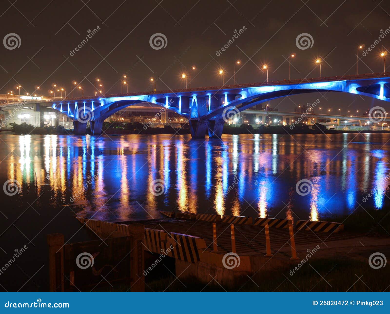 Highway Bridge with Blue Light at Night Stock Photo Image of asia