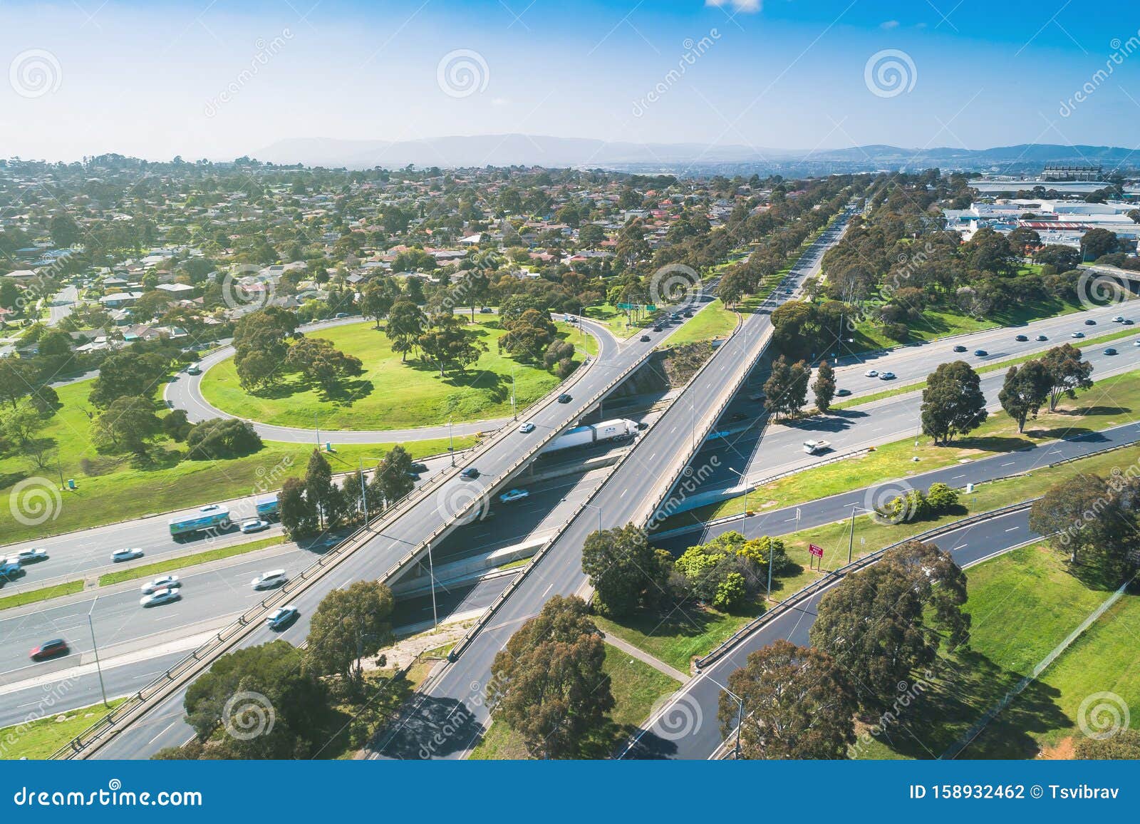 highway interchange in bright sunlight.