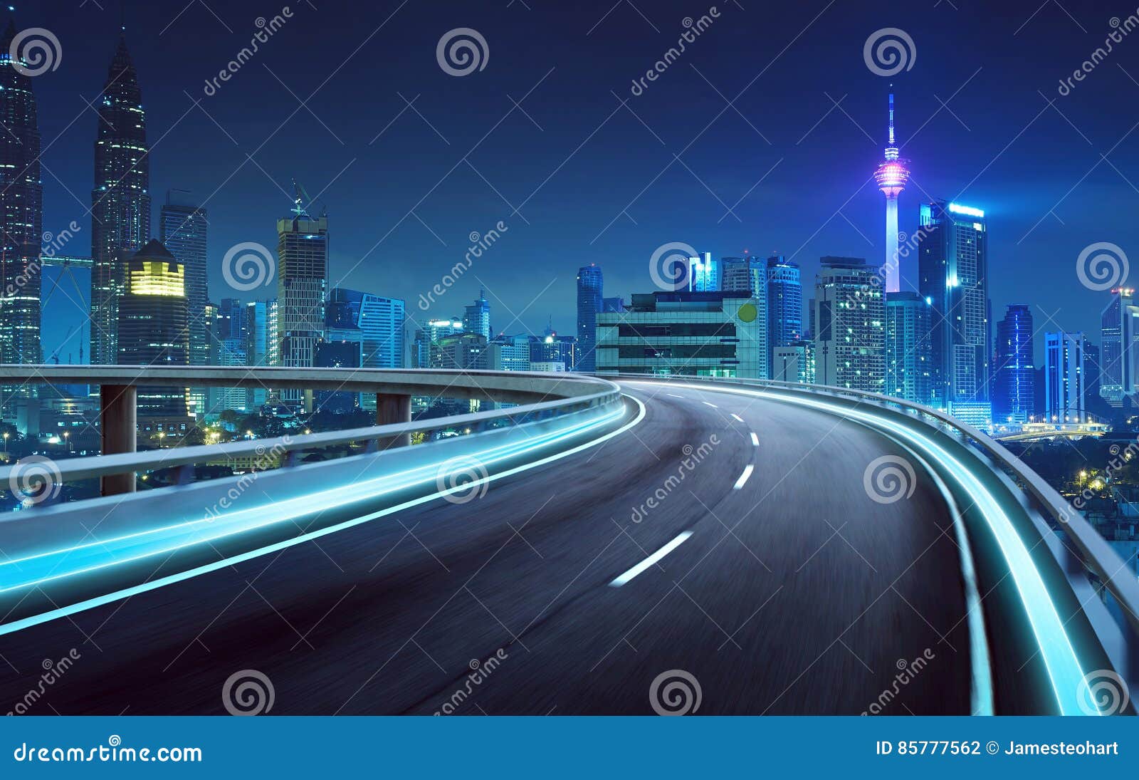 highway overpass motion blur with city background