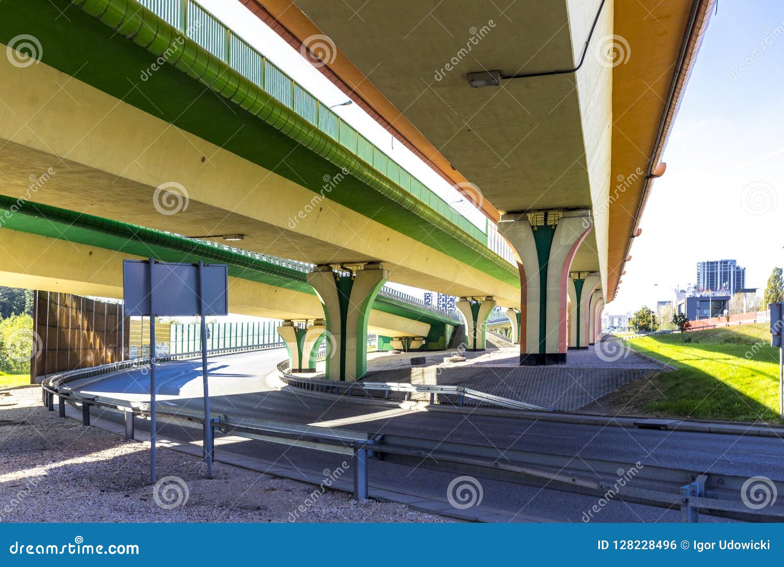 Highway, Overpasses and Colored Concrete Columns. Stock Photo - Image ...