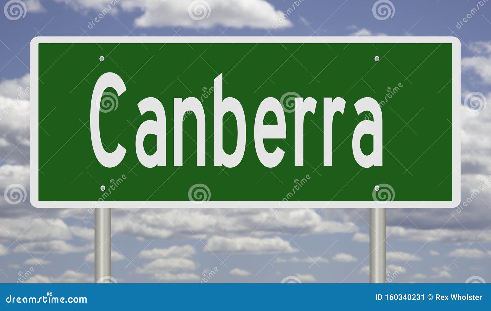 Highway sign for Canberra stock illustration. Illustration of clouds