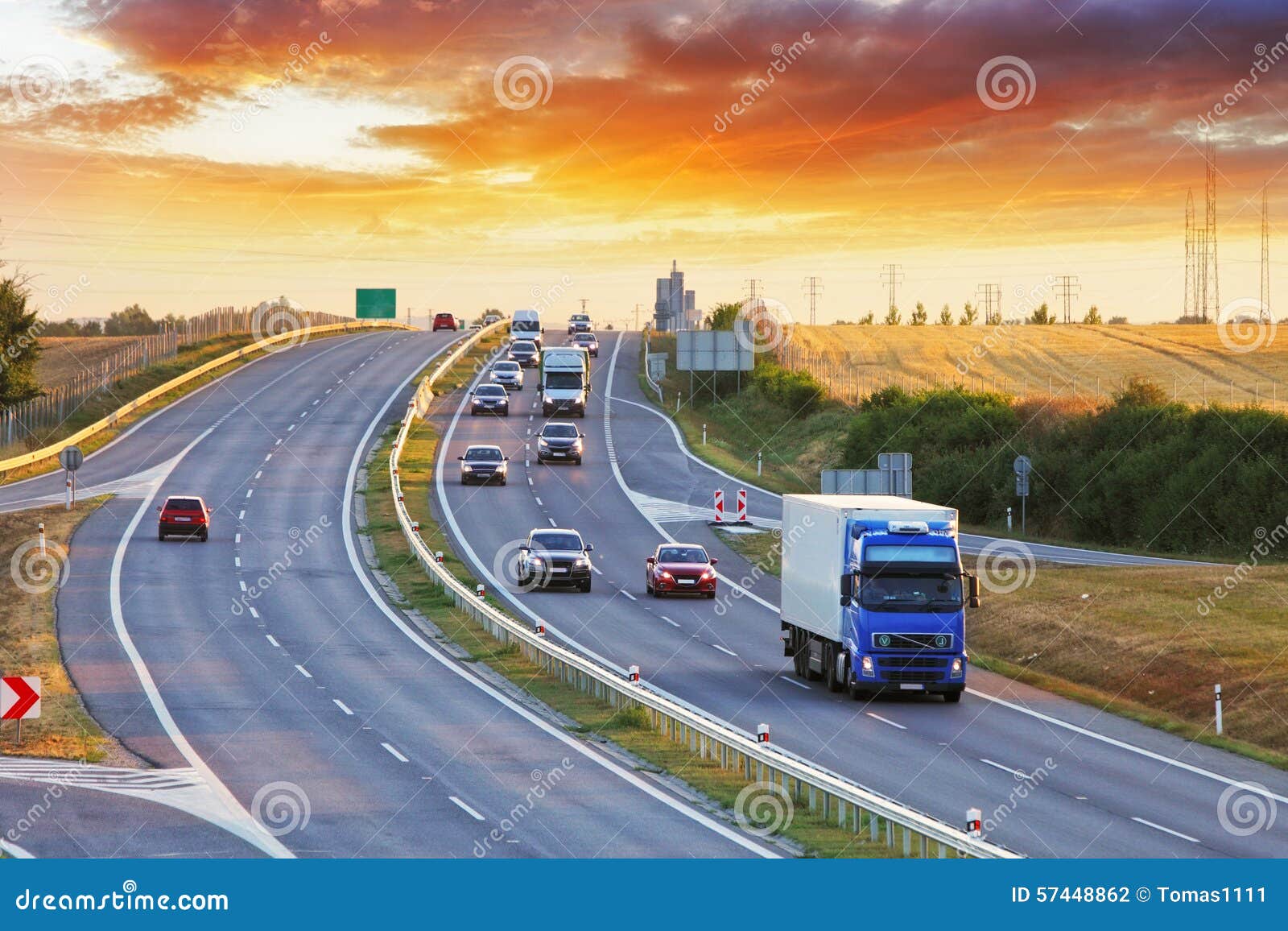 highway transportation with cars and truck