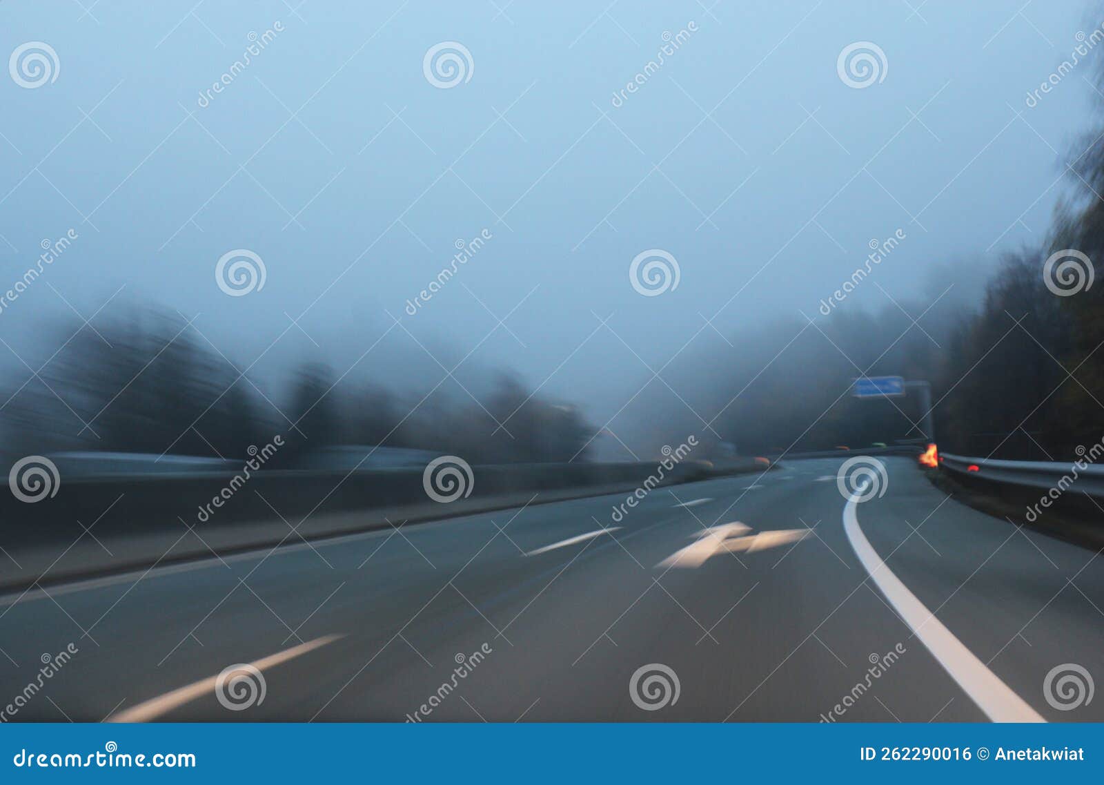 higway with fog and poor visibility. motin blur effect