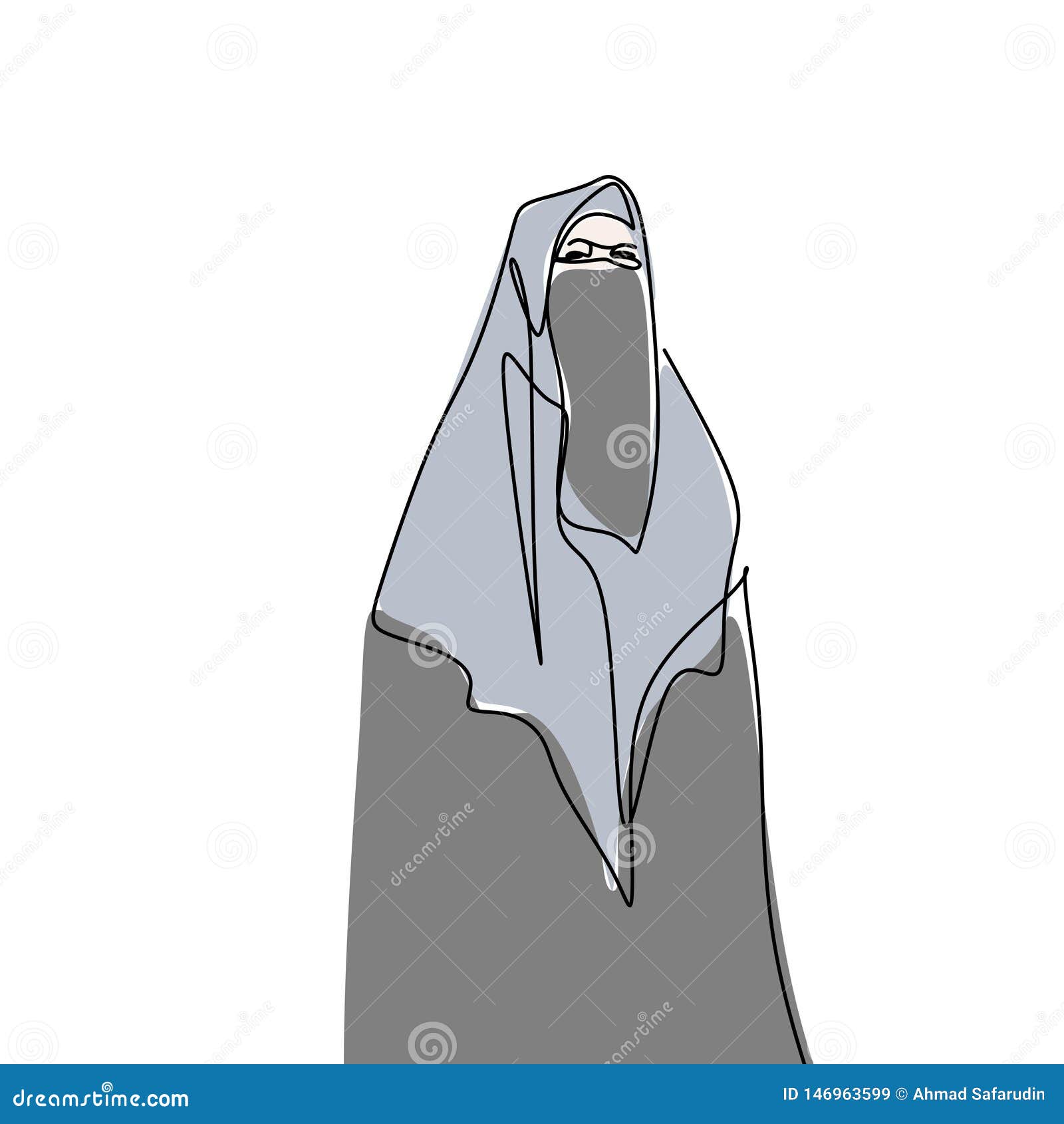 hijab girl wearing burqa one line drawing minimalist  islamic culture people