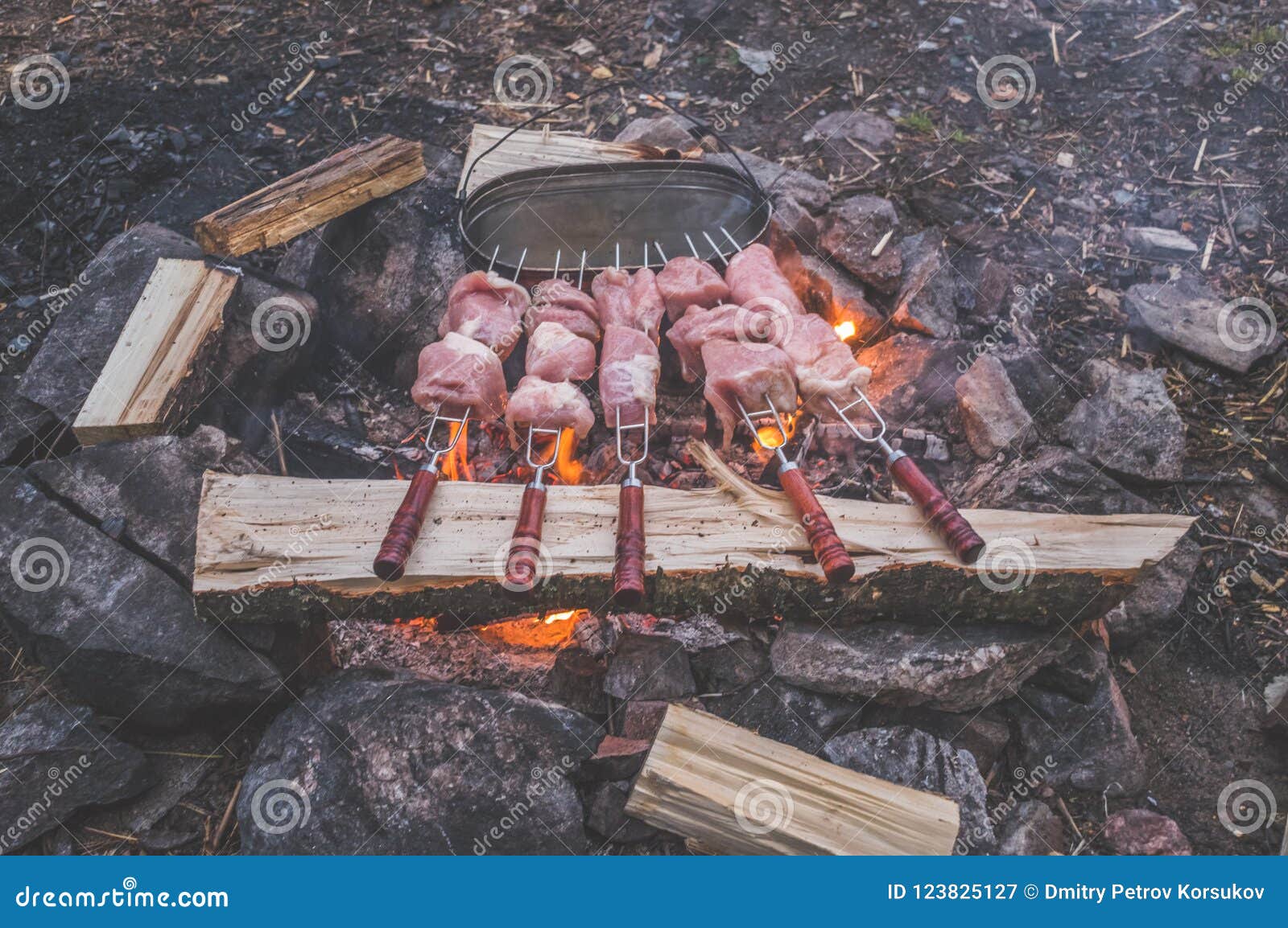 Hike on the Fire Fry Meat, BBQ Facilities Stock Image Image of