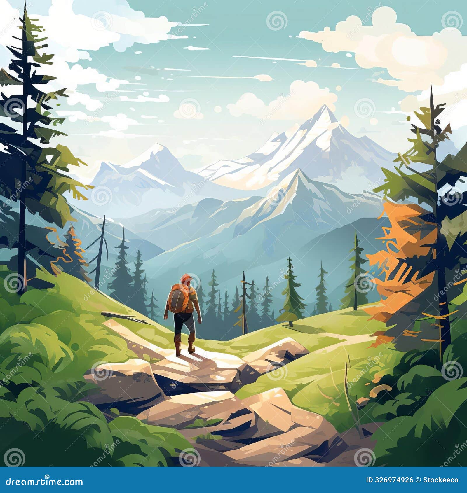 serene trekking  of hiking in wooded mountainscapes
