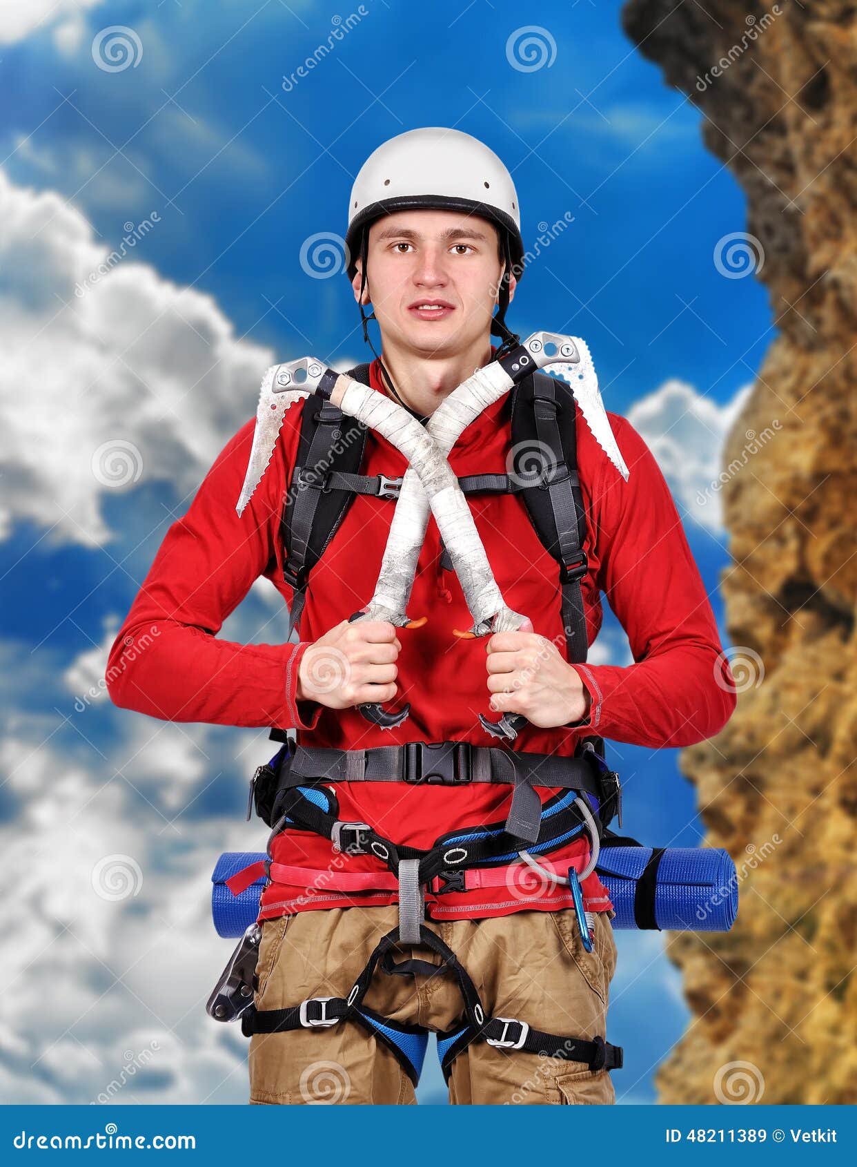 Hiker with ice axe stock image. Image of high, person 48211389