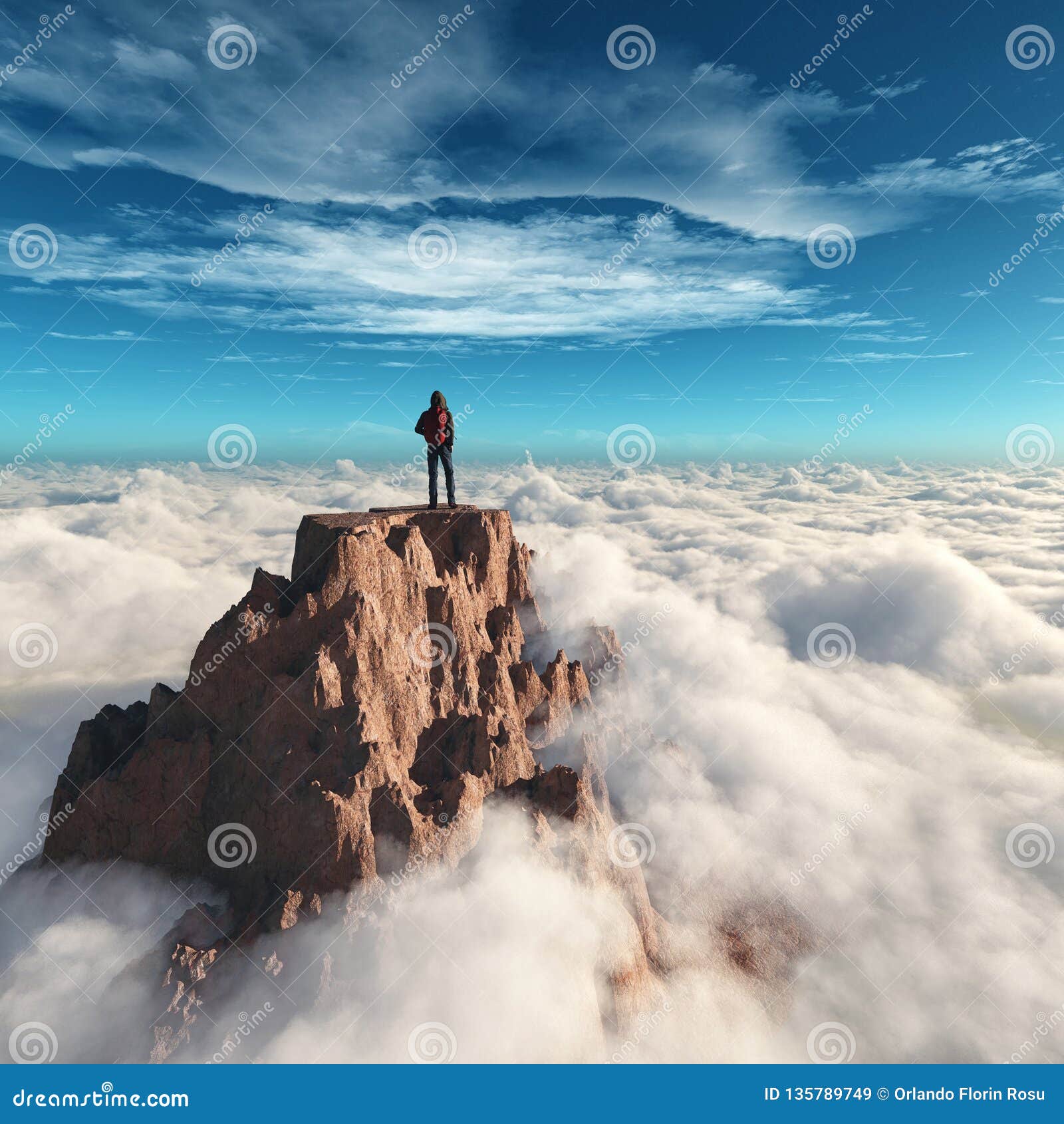 Hiker Man At The Top Of The Mountain Stock Illustration Illustration Of Outdoor Landscape