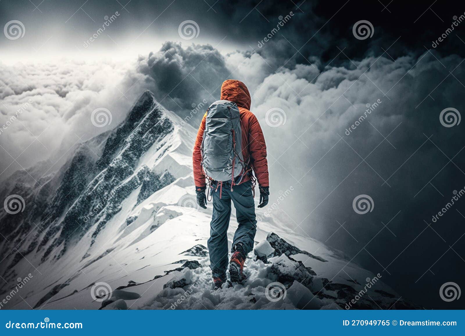 Hiker Reaches the Top of the Mountain Ki Stock Image Image of hiker