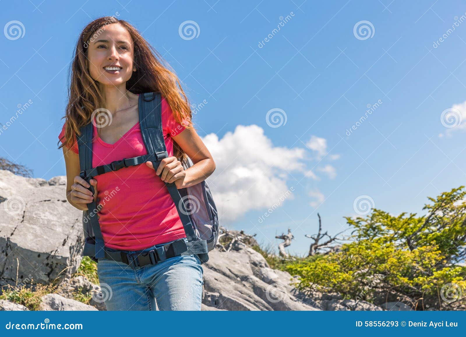 Hiker woman stock image. Image of people, hike, relaxing - 58556293