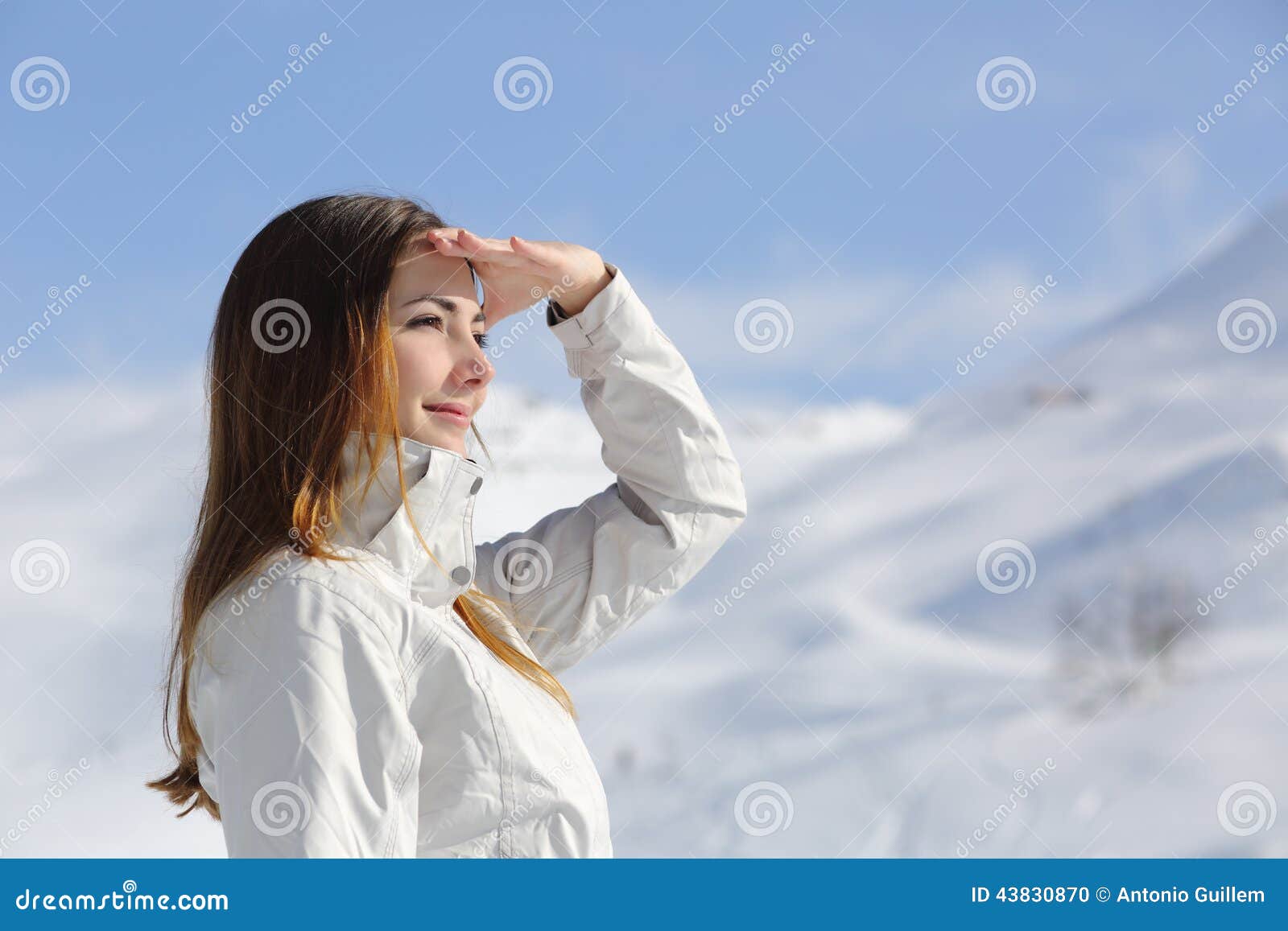 Winter Women On Mountain. Winter Woman Happy. Winter Woman Snow