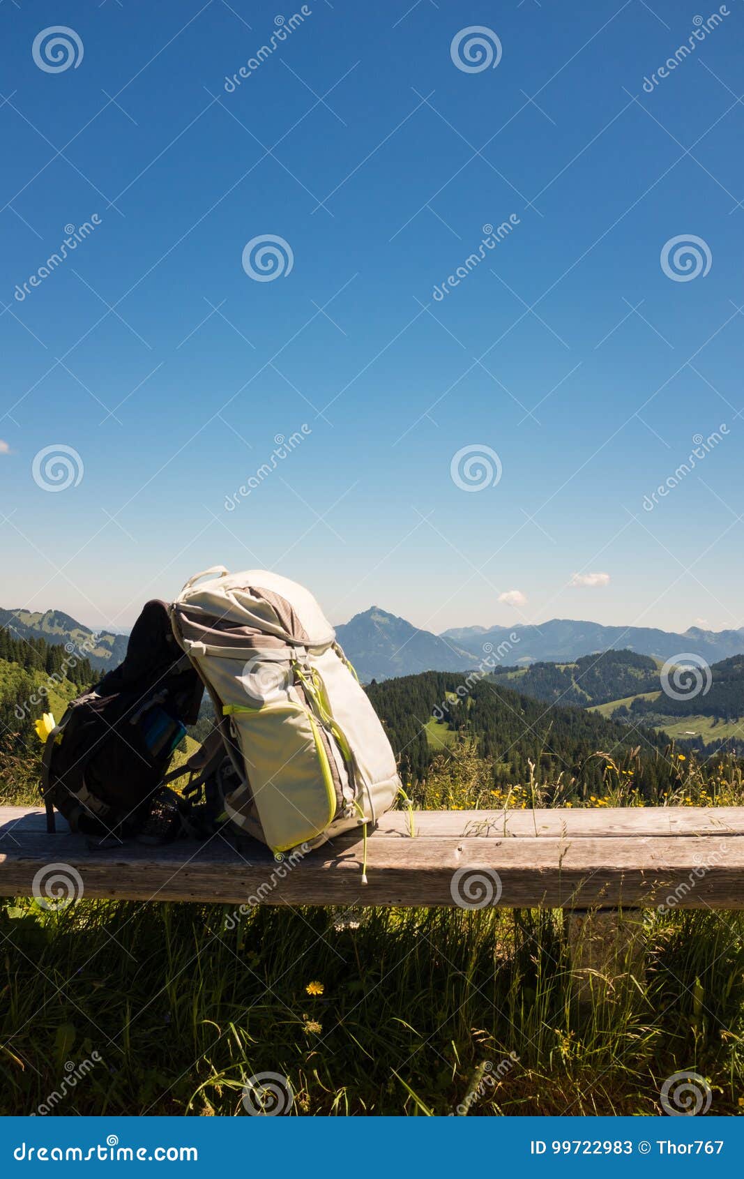 Hiking Backpacks with German Alps Backdrop Stock Image Image of