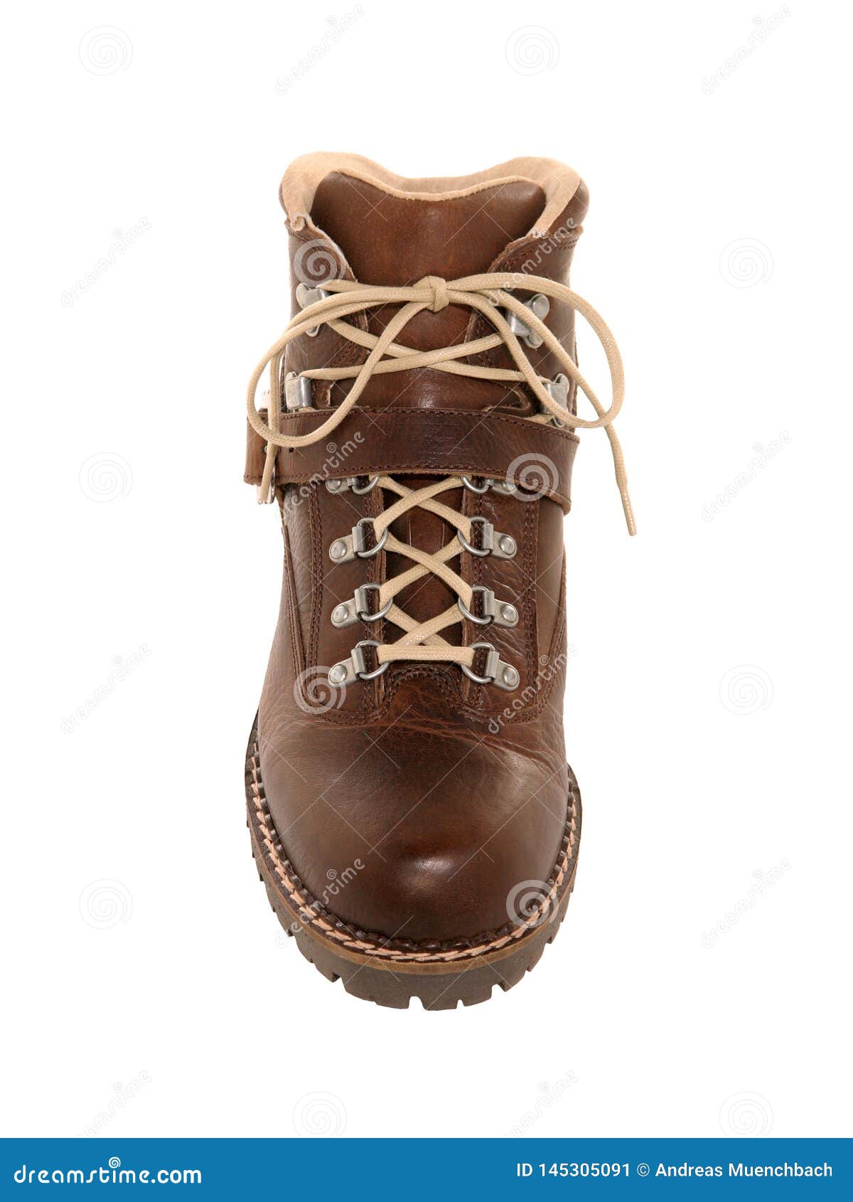 Hiking Boot Brown Leather Traditional Style Isolated on White Stock