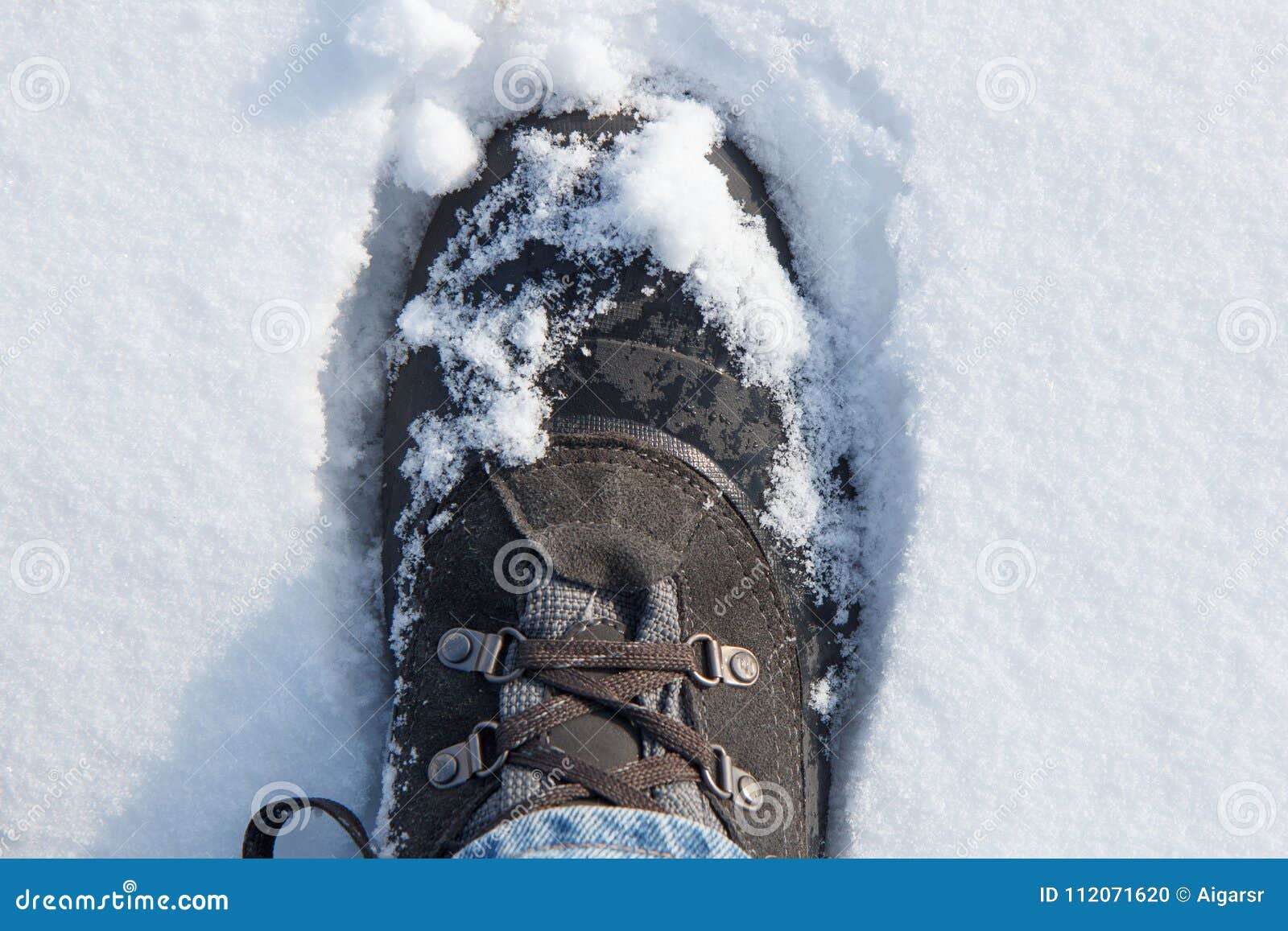 Hiking boot in snow stock photo. Image of footwear, hiking - 112071620