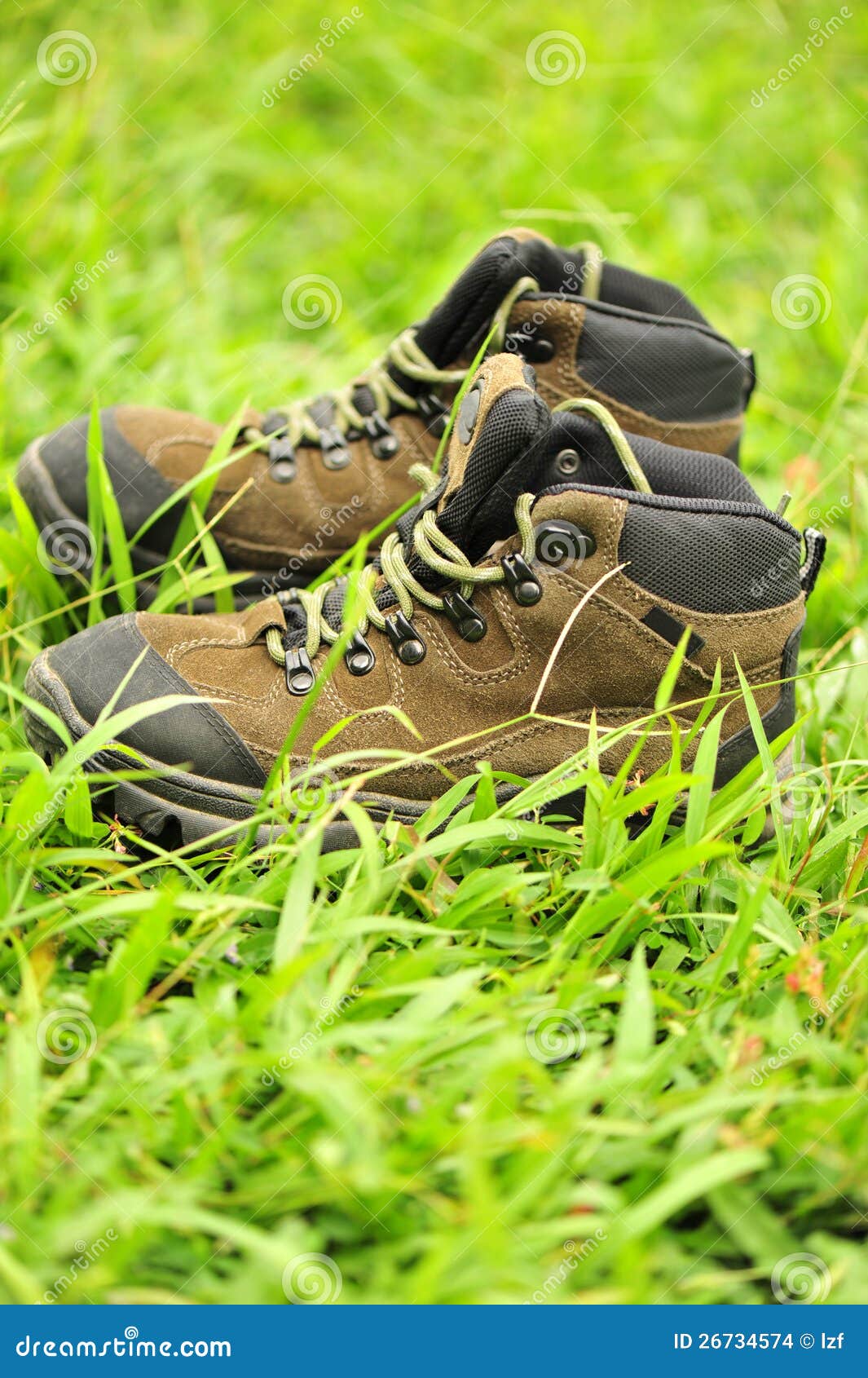 Hiking boots stock photo. Image of leather, khaki, lawn 26734574