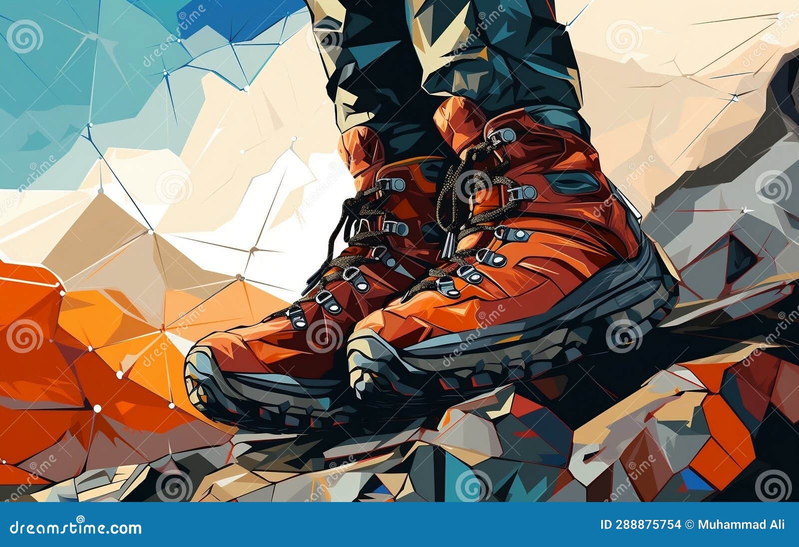 Hiking Boots Closeup on a Mountain Climber. Generative AI Stock Photo