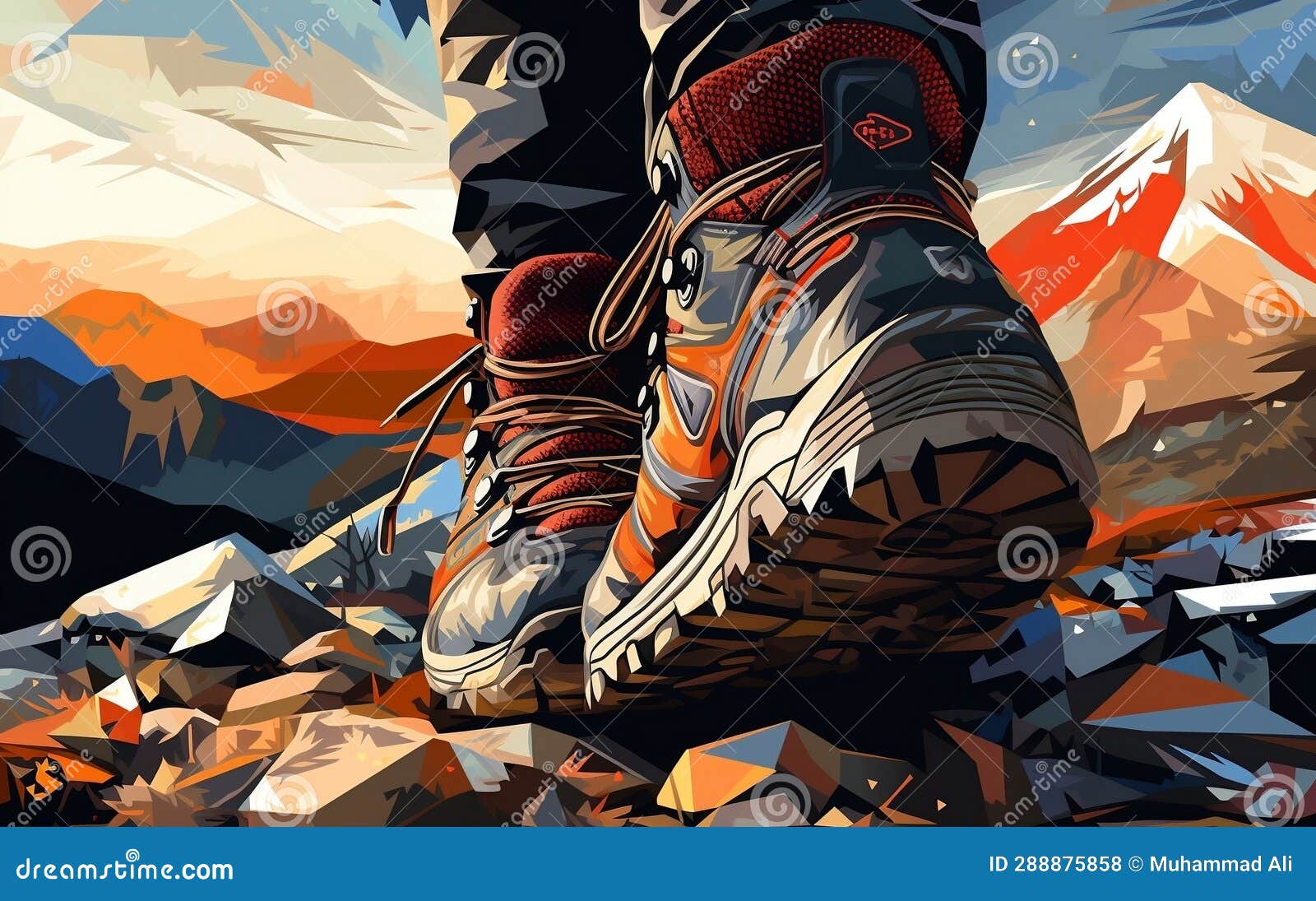 Hiking Boots Closeup on a Mountain Climber. Generative AI Stock Photo